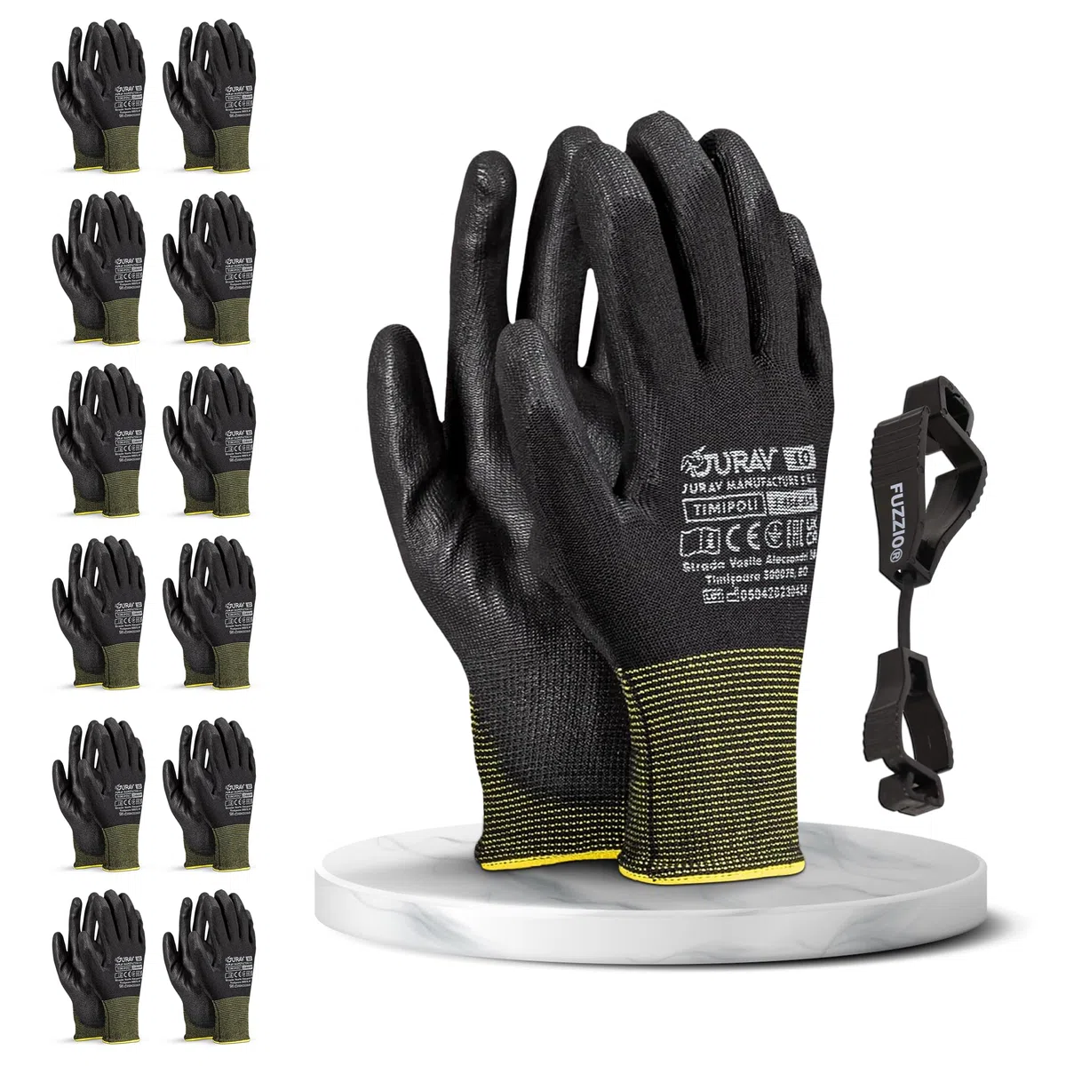 FUZZIO 12 paia di guanti da lavoro rivestiti in PU clip guanto
