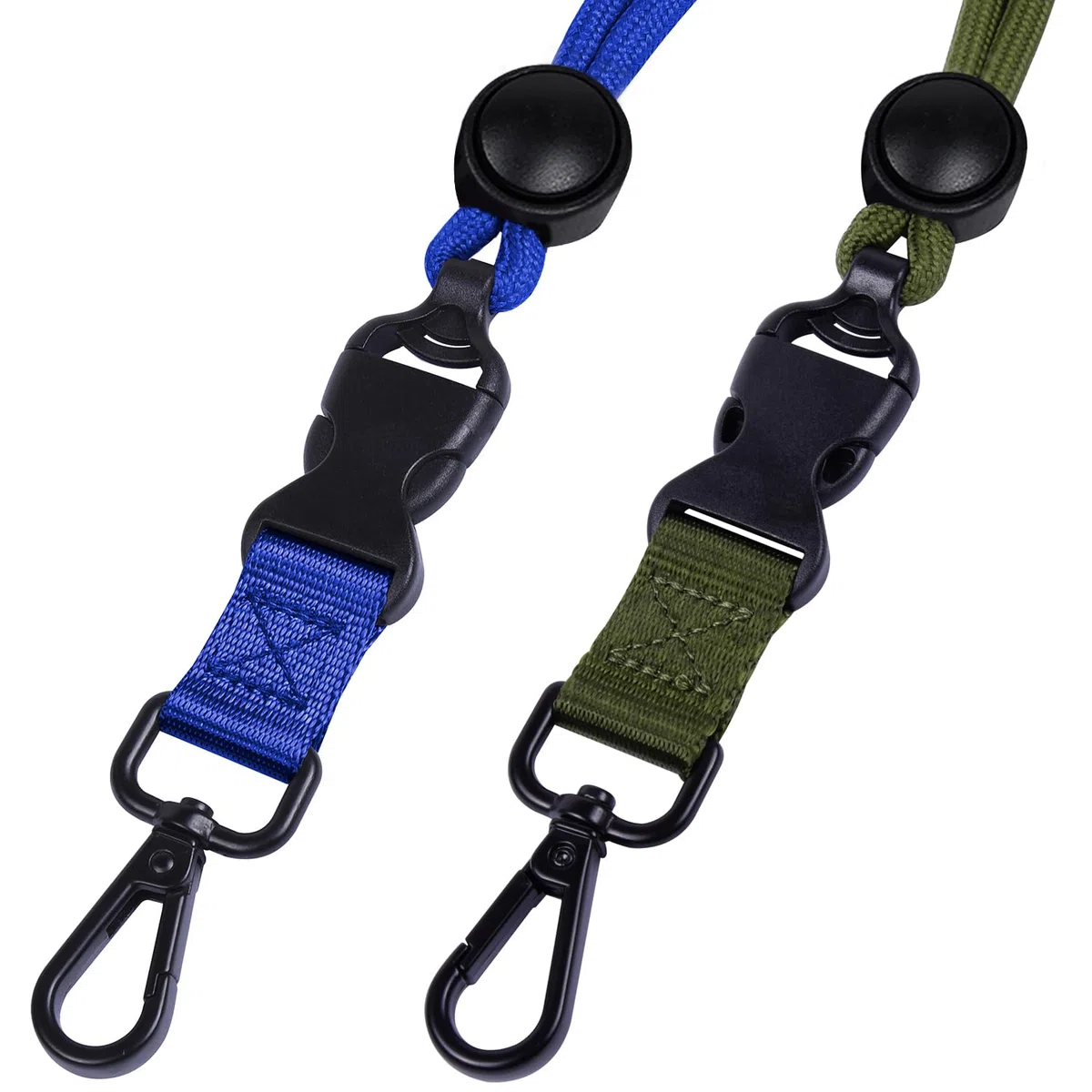 2 Blu e Verde Oliva Cordino Porta Badge, Sgancio di Sicurezza Cordino Portachiavia con Cursore di Regolazione Rotondo, Fibbia Staccabile e Girevole a Scatto in Metallo per Chiavi Porta Badge