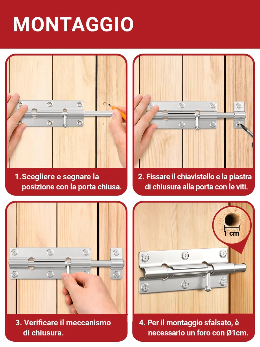 LouMaxx Set di 2 Chiavistelli per Porte - Catenaccio Porta 38x100 mm - Viti Incluse – Chiavistello di Sicurezza – Serratura Porta Interna - Bullone – Serratura di Sicurezza