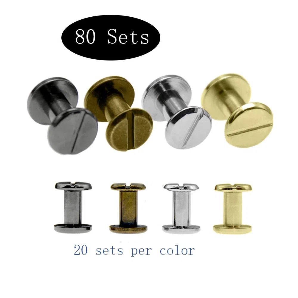 Tucireat Viti Testa Piatta 80 Paia Binding Screws Viti Set di Viti per Boccola per Libro Scrapbook Photo Album Cintura,4x6mm,Oro, Argen, Bronzo, Nero Scuro