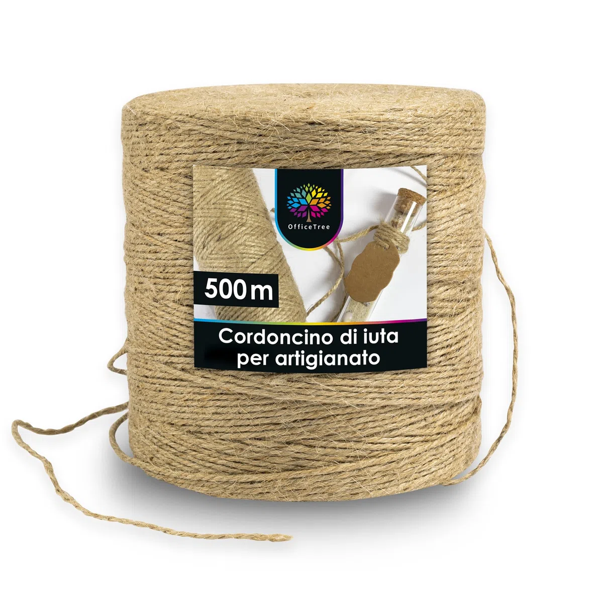 OfficeTree 500m Spago Juta 2mm - Filo Juta - Corda Naturale - Spago Corda Iuta - Spago per legare Pomodori - Spago per Pacchi Regalo - Filo di Juta - Spago per Decorazioni - Corda Spago Sottile