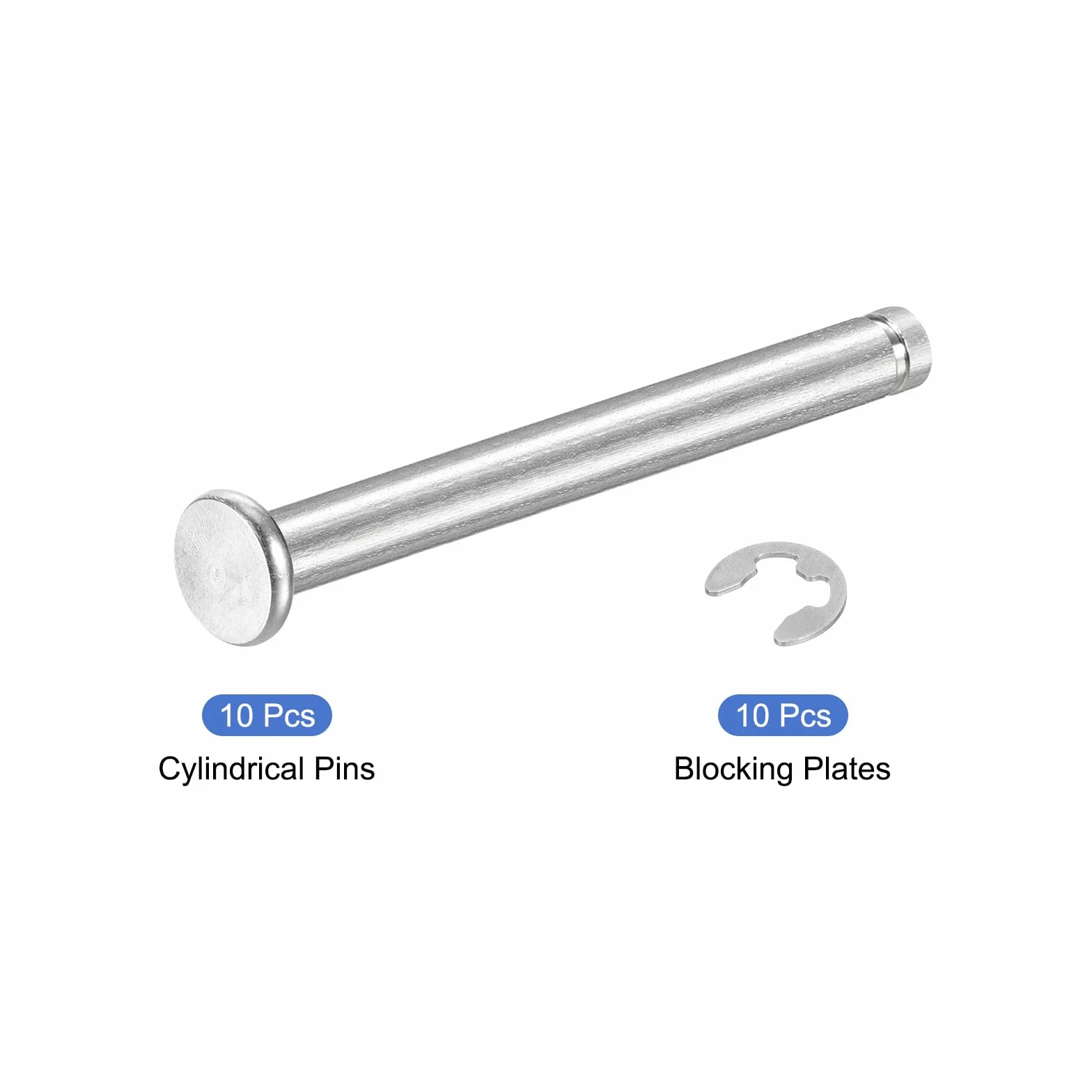 QUARKZMAN 10Set M5x50mm Perno Posizionamento Cilindrico Elastico Albero Acciaio Inossidabile 304, Perno Posizione Cilindro Cerniera Scanalato Testa Piatta con Ring Fissaggio Clip E, Argento
