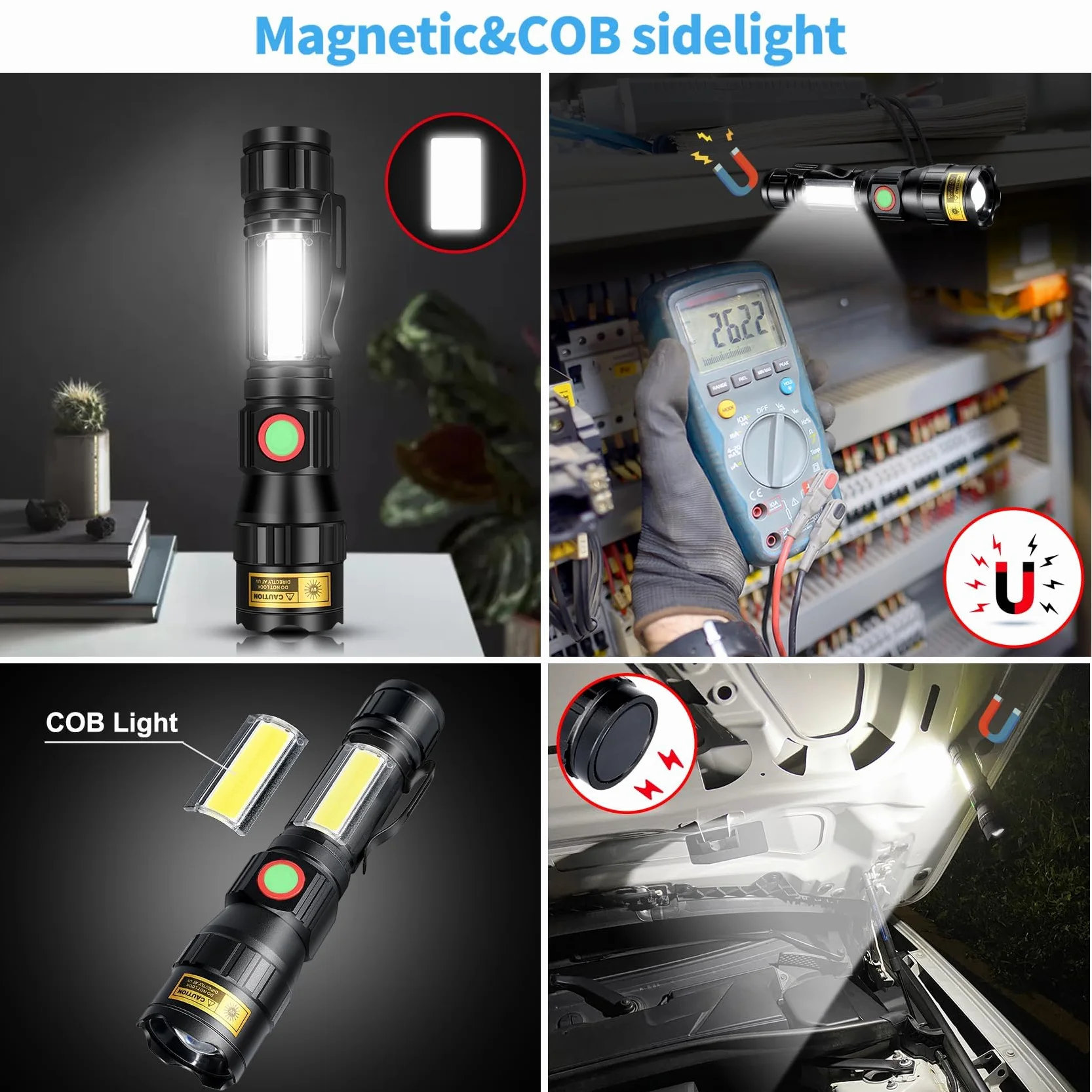 DARKBEAM 365nm UV Torcia elettrica a luce nera LED, 3-in-1 torcia ultravioletta USB-C ricaricabile, luce nera flash potente messa a fuoco per Pet Urine & Rock Detection, polimerizzazione resina