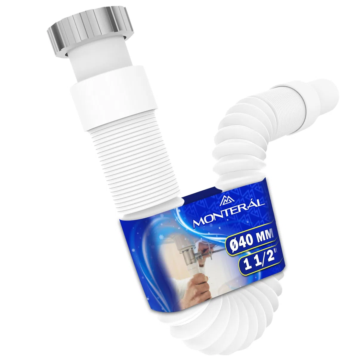 Flessibile Sifone Lavandino Cucina Lavandino Bagno e Bidet Dimensioni 1 1/2" x 40 mm Completo di Dado in Ottone e O-ring - Garanzia di 10 Anni - MONTERAL