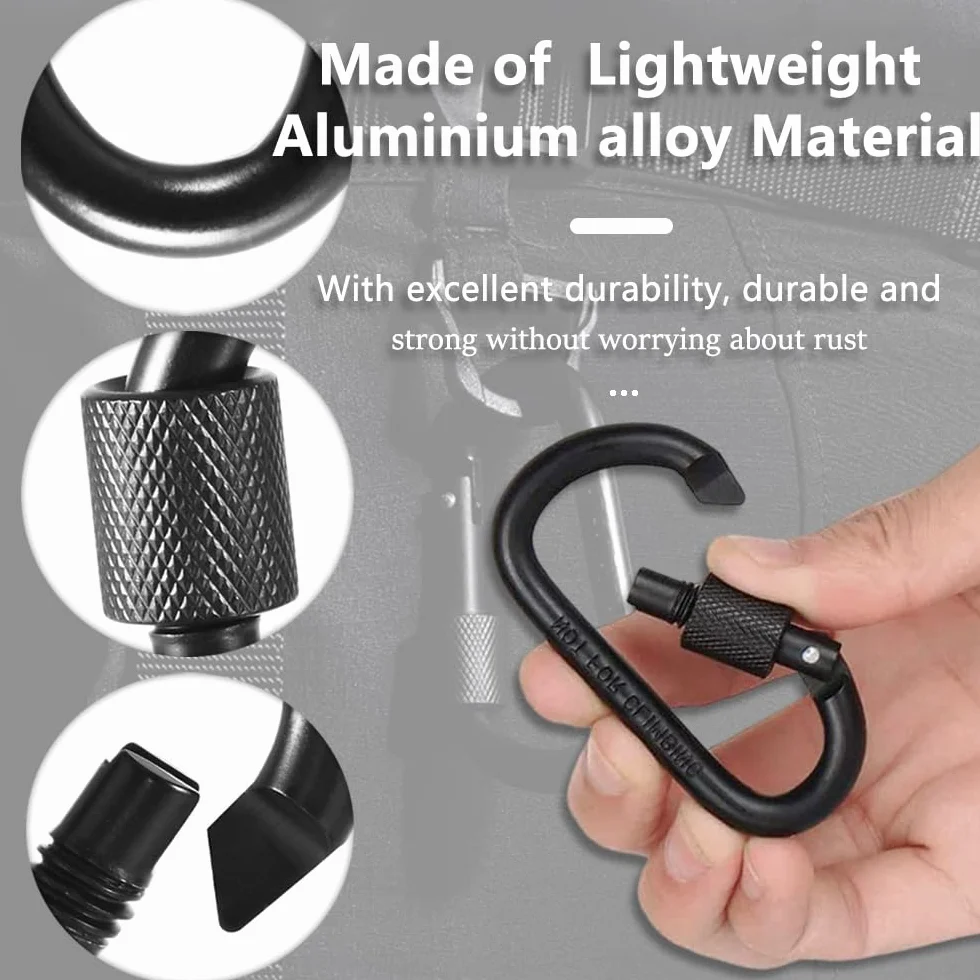 4PCS Piccolo Moschettone Nero - Clip per Mousqueton con Bloccaggio con Anello a D con Chiusura a Vite Clip per Moschettone in Lega di Alluminio Gancio per Portachiavi, Zaino, Portachiavi