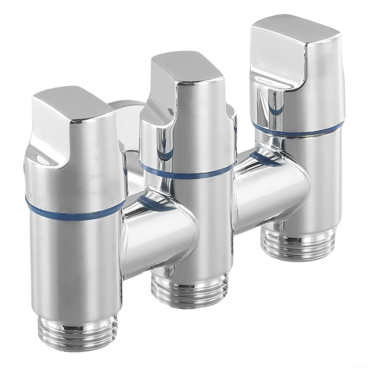 Valvola ad angolo a 3 vie, valvola deviatrice multifunzione per acqua con tripla uscita per rubinetto da bagno e doccia, splitter per lavatrice, lavastoviglie, struttura in acciaio (argento)