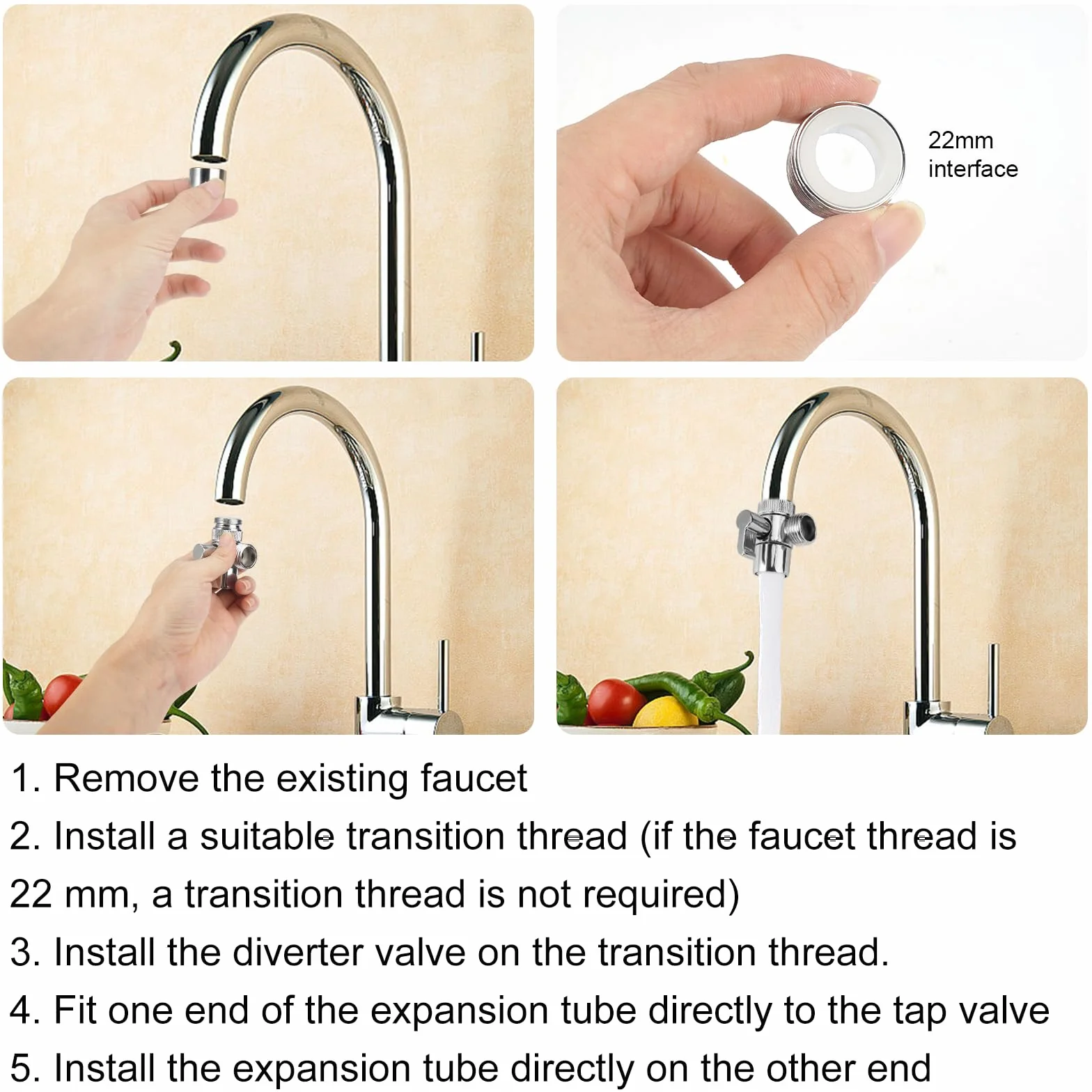 3 Vie Adattatore Rubinetto, Deviatore Doccia con Adattatore M22 a M24, Valvola Deviatrice Interruttore, Valvola Separatore Lega di Zinco, Ricambio per Rubinetto, per Lavandino Della Cucina o del Bagno