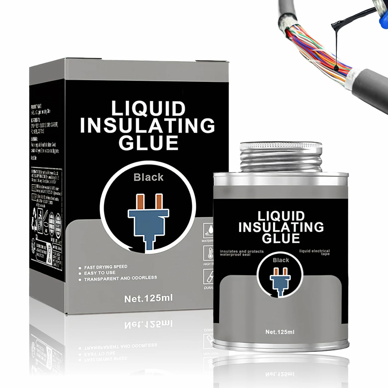Colla per Nastro Isolante Liquido, Nastro Isolante Liquido, Sigillante Isolante Impermeabile, Gel Isolante Elettrico, Impermeabile Sigillante Resistente, Gomma Liquida Nera, 125 ml
