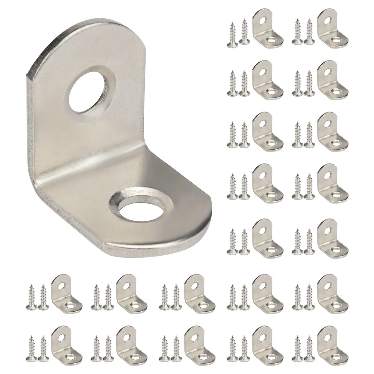 20 pezzi Staffe Angolari Inox, 90 Gradi Squadrette Angolari,Supporti Angolo | Staffe a l per Legno, 20x20 mm, con 40 pezzi Viti, Squadretta a L, per Tavoli, Sedie, Mobili in Legno, Argento