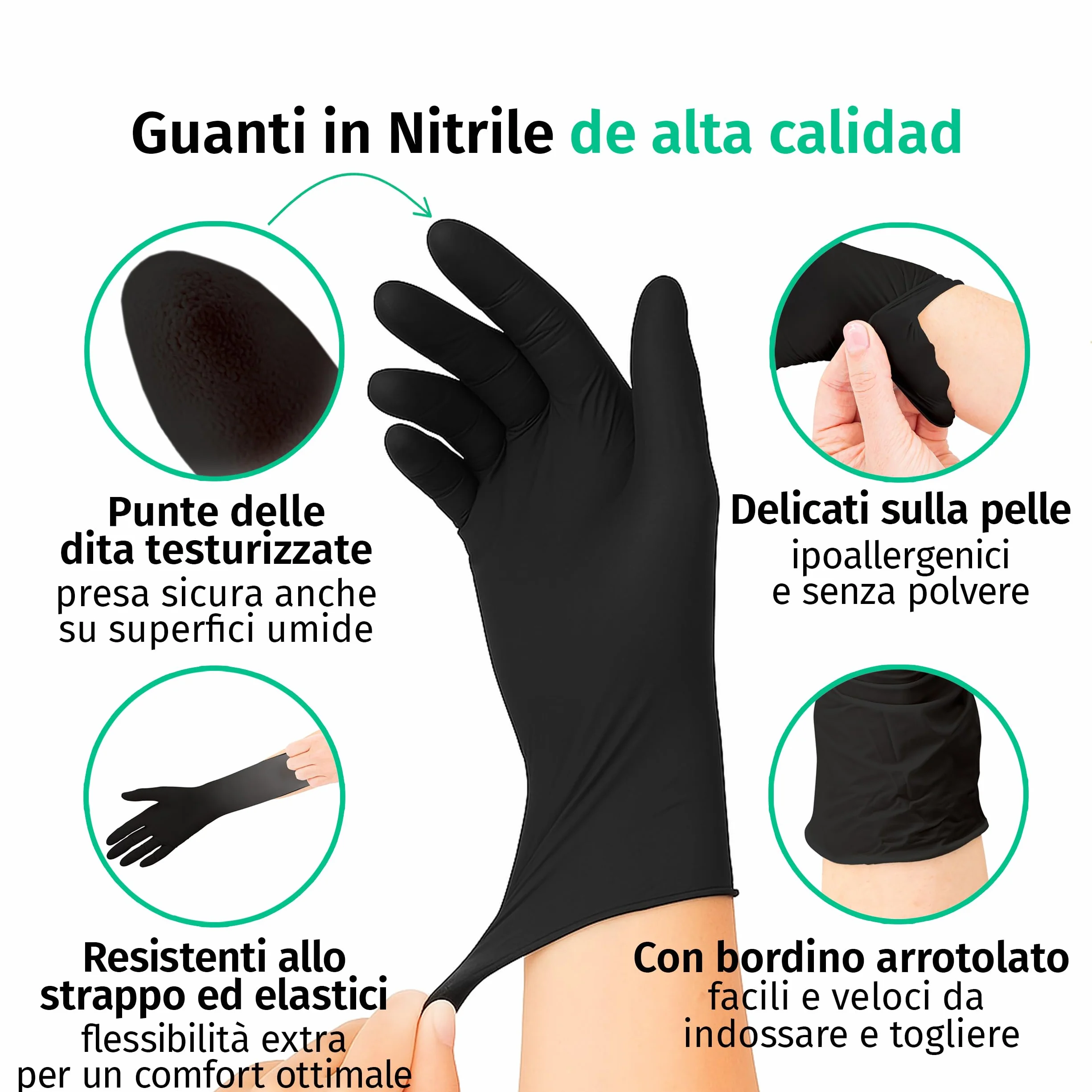SF Guanti Nitrile XL Neri – 100 Guanti Monouso Resistenti e Professionali, Senza Lattice e Senza Polvere