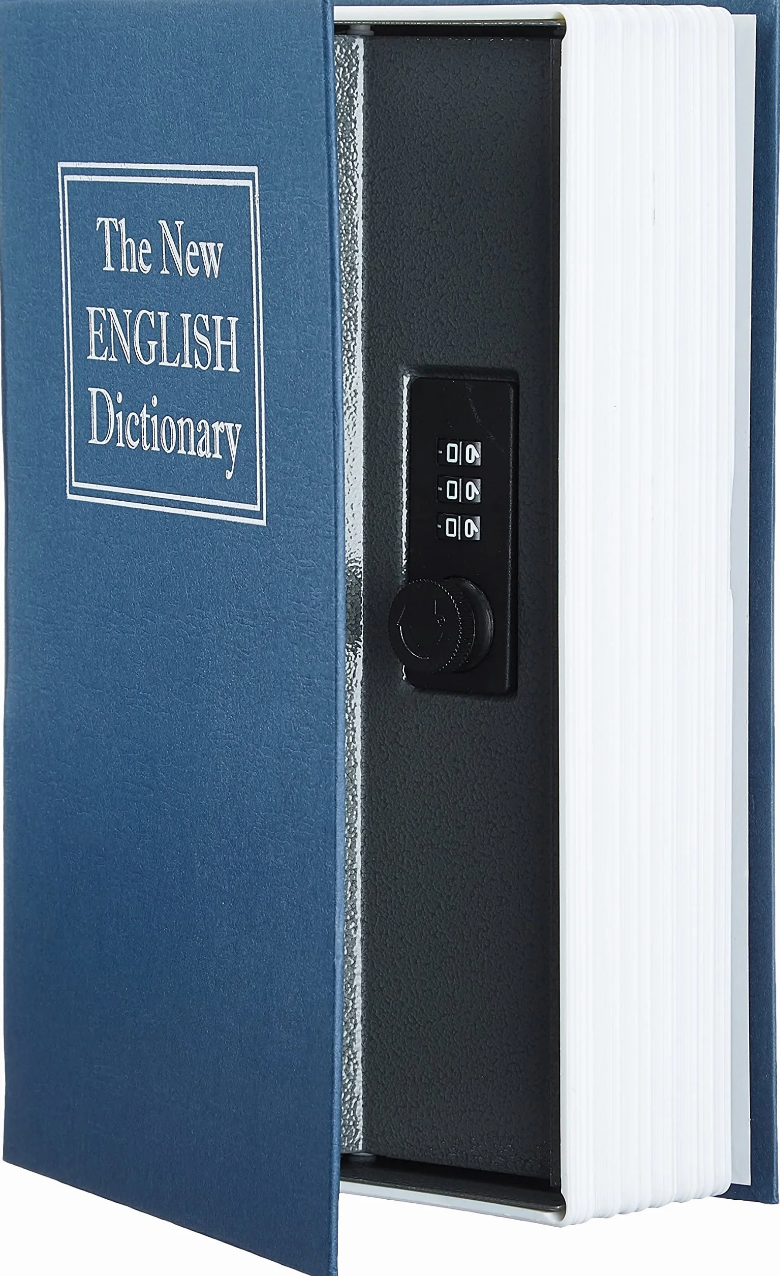 Amazon Basics Cassetta portavalori a forma di libro, Serratura con combinazione, Grande, Blu