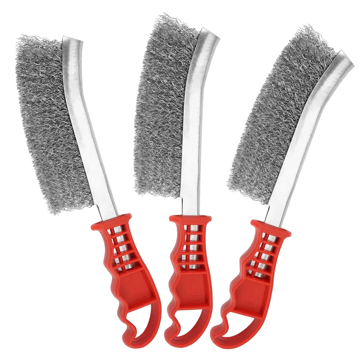 3 Pezzi Spazzola Metallica a Mano con Manico in Plastica, 235mm Spazzola Acciaio per Rimuovere, Spazzola Acciaio Lunga per La Pulizia di Vernice, Grasso Sporco, Ruggine, Sporco, Polvere(Rosso)