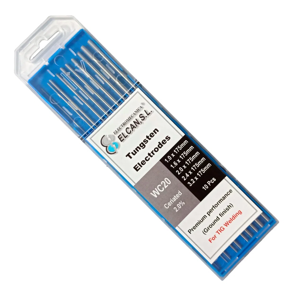 ELCAN Tungstens TIG cerio 2.0% grigio WC20 professionale, 1.0 1.6 2.0 2.4 3.2 3.2 elettrodi per saldatura torcia TIG, 10 unità - Dimensioni: 1.0/1.6/2.0/2.4/3.2 x 175mm