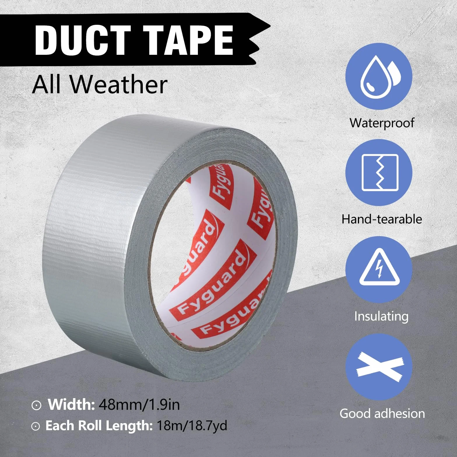 3 Rotoli Nastro Adesivo Impermeabile, 48mm x 18m Nastro per Riparazioni 210μ Nastro Telato Nero per Uso Interno ed Esterno in Case, Giardini e Cantieri Edili