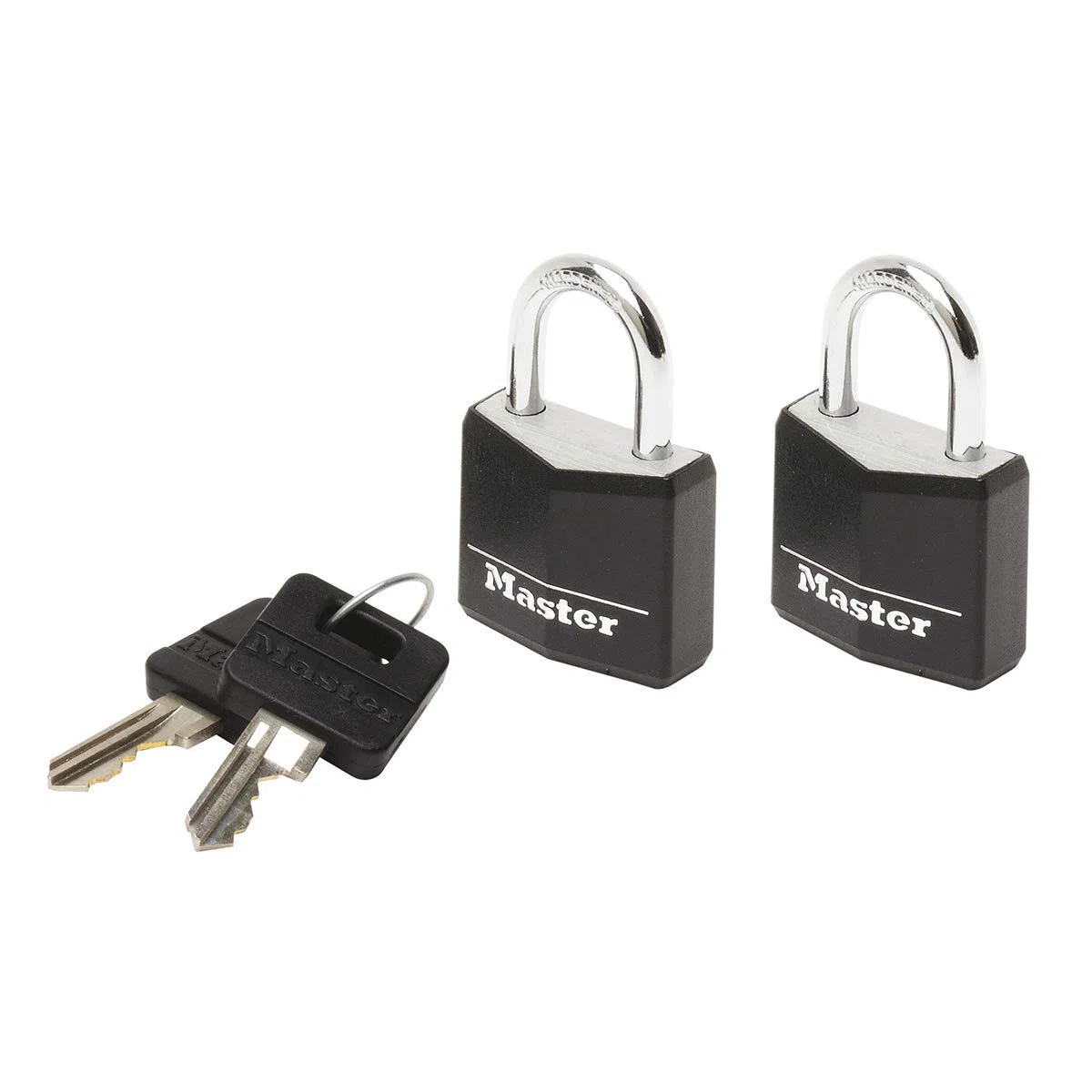Master Lock 9120EURTBLK Confezione da 2 Lucchetto a Chiave in Alluminio Rivestito, Nero, 2 x 3.4 x 1.4 cm