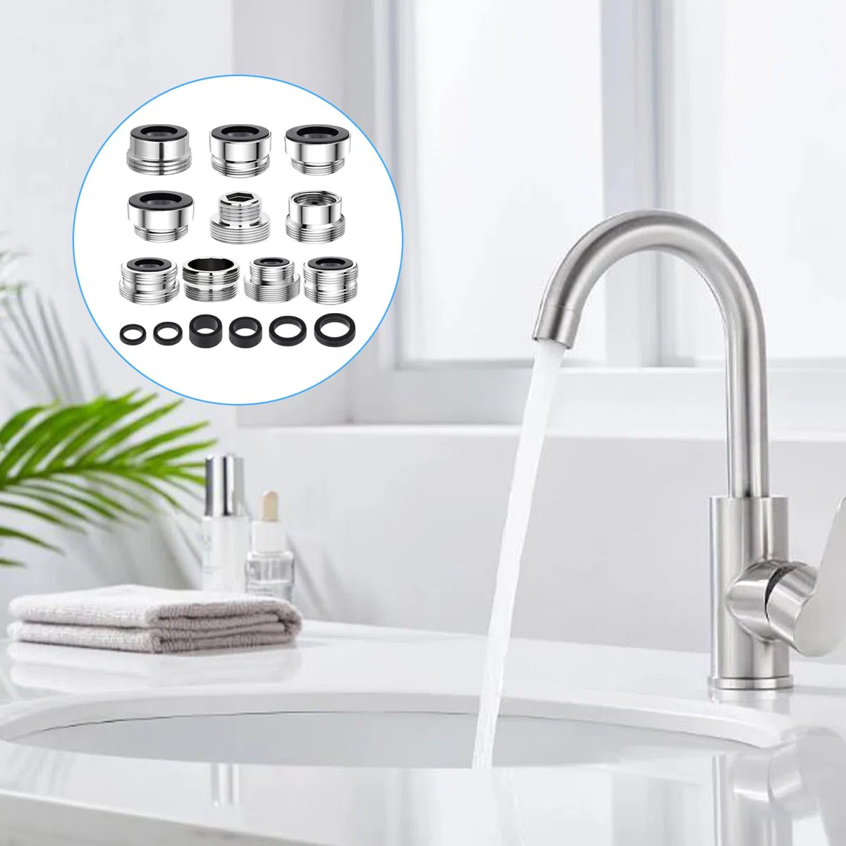 Foonary 10 adattatori universali per rubinetto, con guarnizioni e doppia filettatura, per tubo da giardino e tubo dell'acqua, adatti per rubinetto della cucina e della casa
