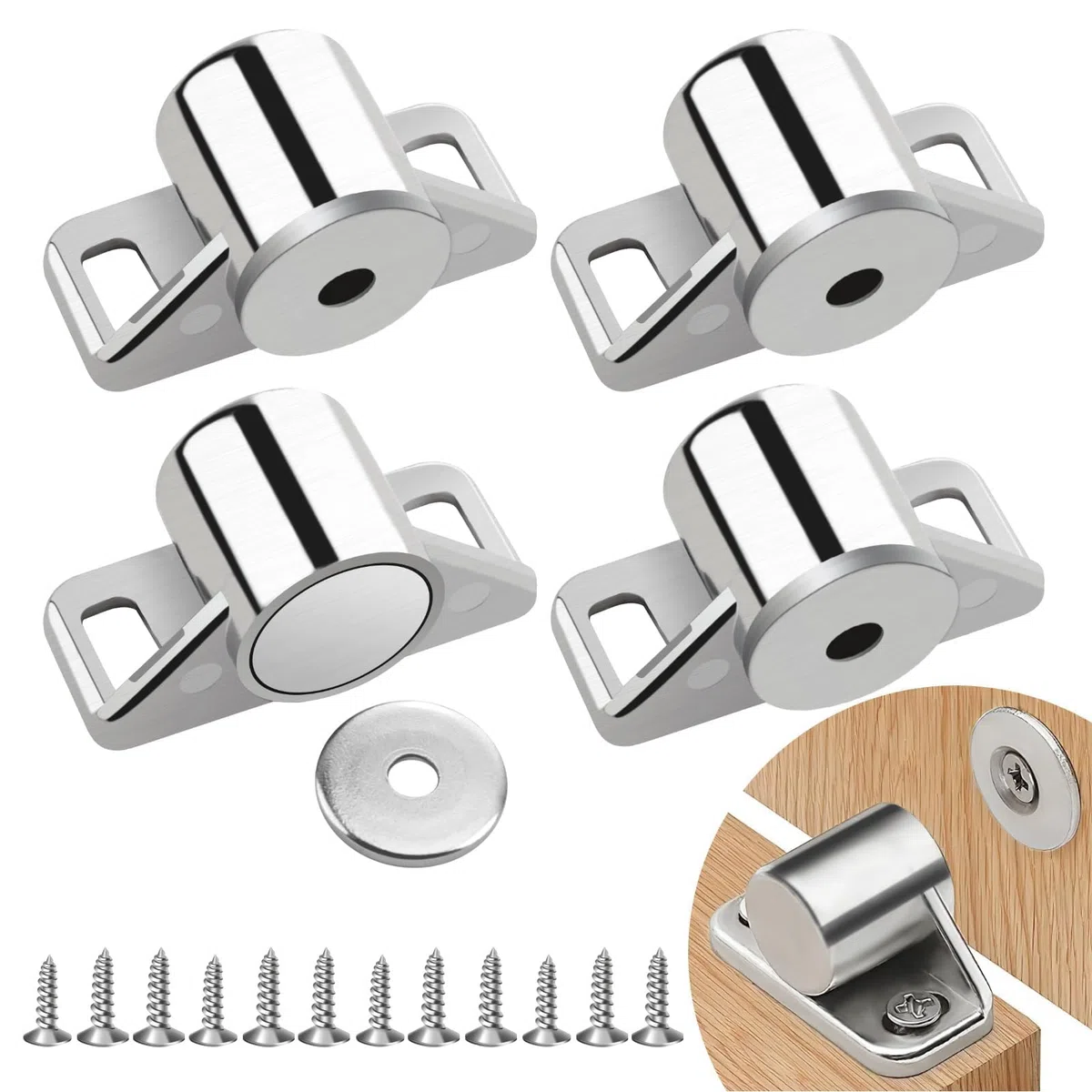 4 Pz Chiusura Magnetica Argento Fermaporte magnetico a calamitaLega di Zinco Chiudiporta Magnetico Calamite per Mobili Chiusura con 4 Rondelle e 12 Viti Magneti per Ante Mobili per Armadietto