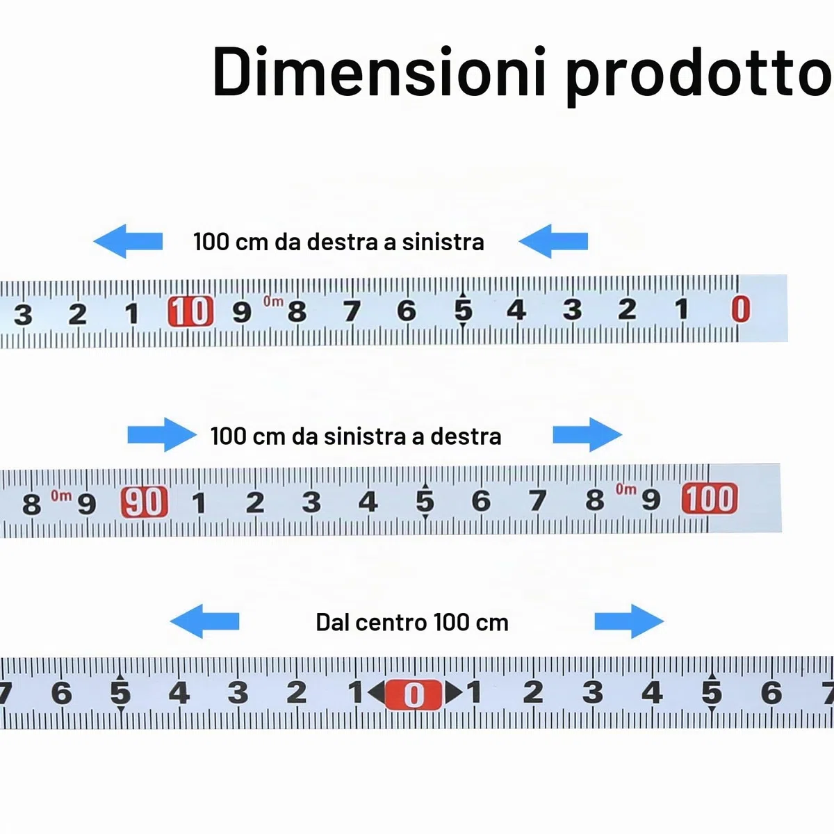 4 metro a nastro autoadesivo, 1 m, metrico 3 specifiche per l'incollaggio, 2 da sinistra a destra, 1 unidirezionale (destra o sinistra), 1 centrale