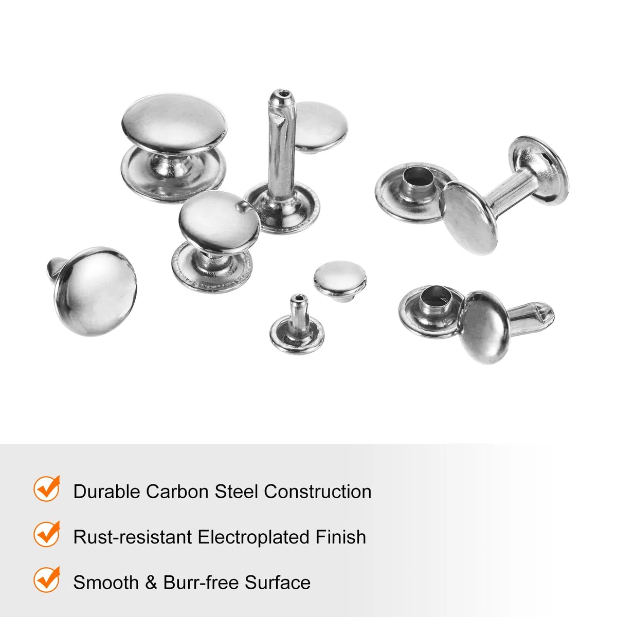 QUARKZMAN 80 Set Di Rivetti A Doppio Cappuccio 8x8mm Acciaio Al Carbonio Testa Tonda Chiodi A Perno Fissaggi Tubolari Perni Metallici Per Riparazioni Decorazioni, Argento