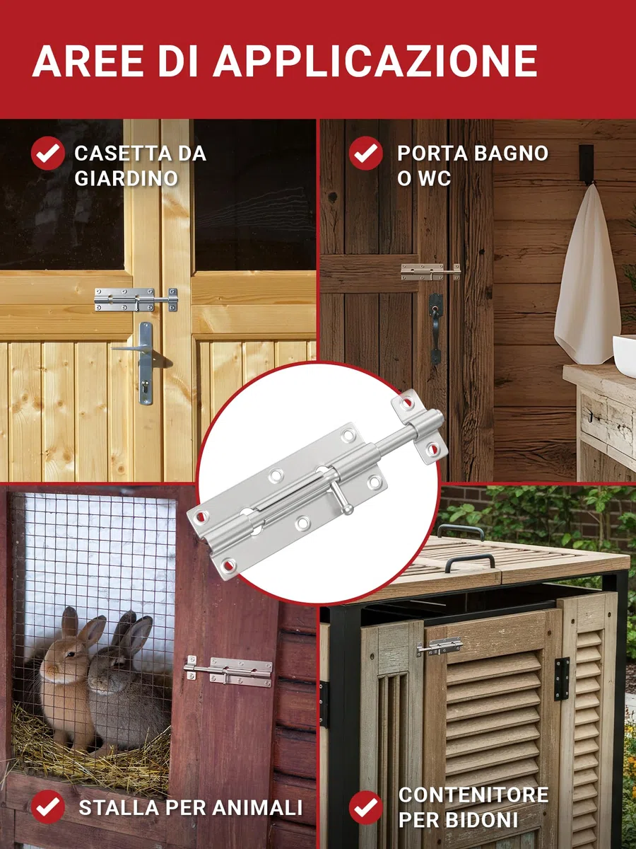 LouMaxx Set di 2 Chiavistelli per Porte - Catenaccio Porta 38x100 mm - Viti Incluse – Chiavistello di Sicurezza – Serratura Porta Interna - Bullone – Serratura di Sicurezza