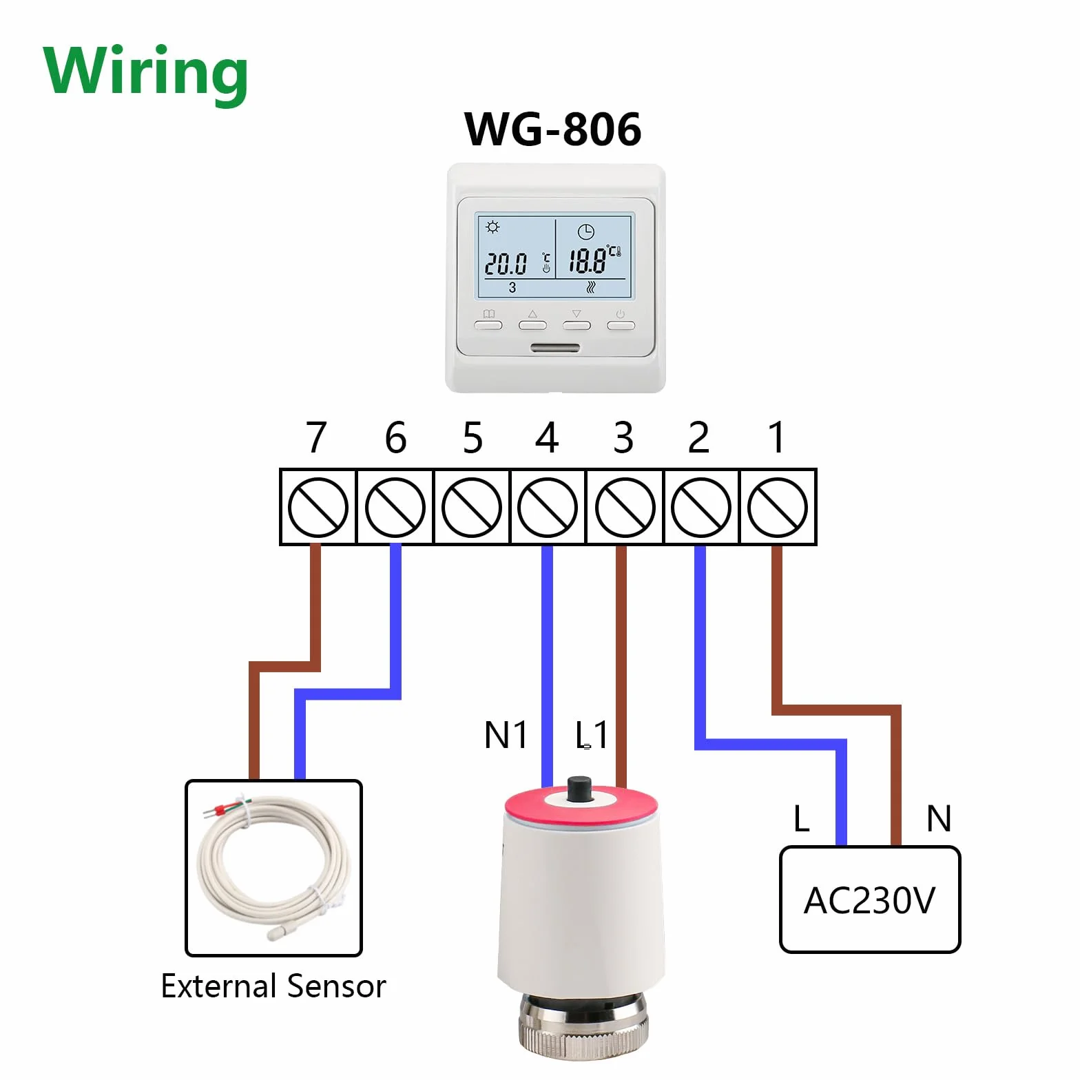 Wengart Attuatore Termico a Spina WG2208,AC230V Normalmente Chiuso M30*1.5 da lavoro per impianto di Riscaldamento a Pavimento