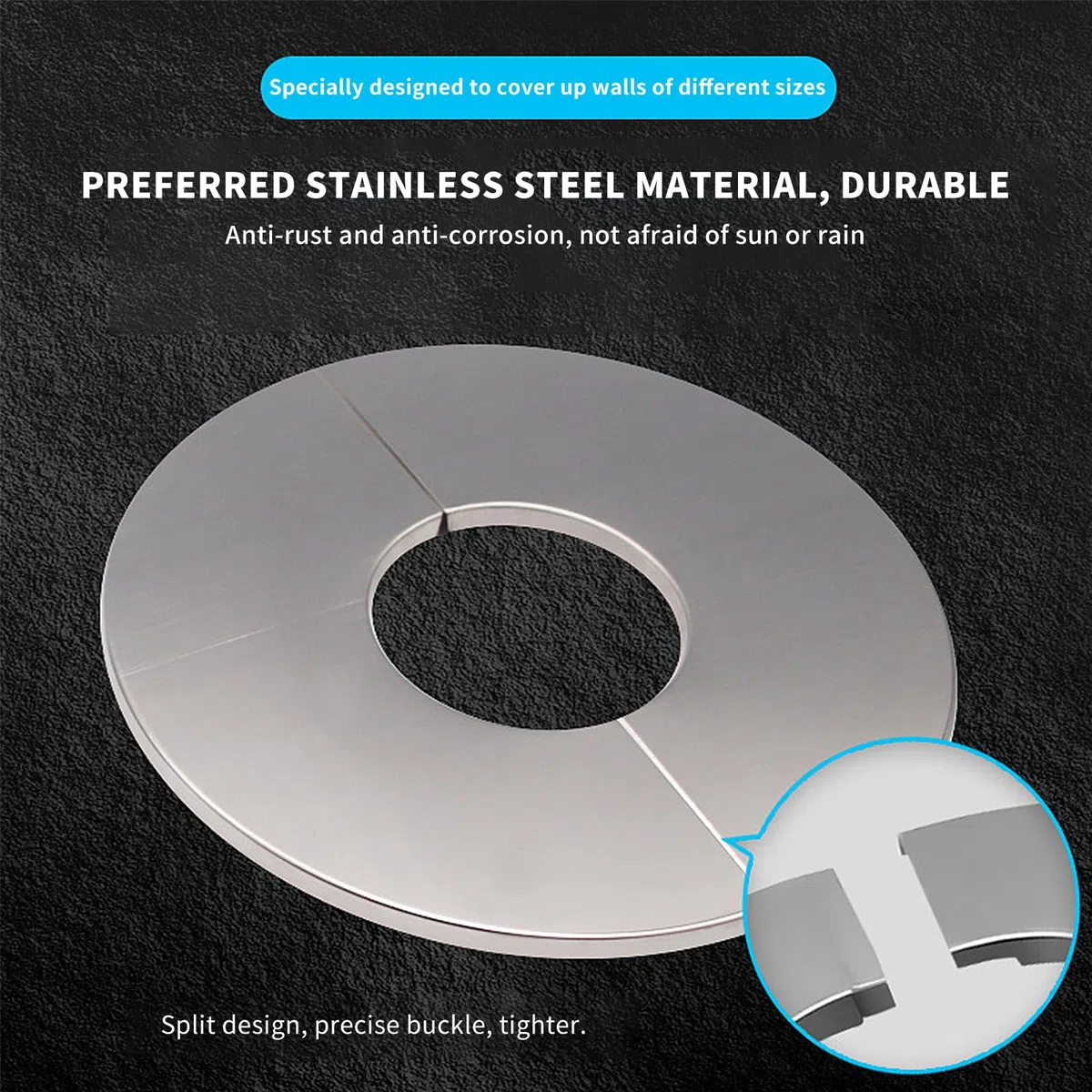 Set di 4 rosette per tubi di riscaldamento, in acciaio inox, 43 mm, impermeabile, motivo diviso, autoadesivo
