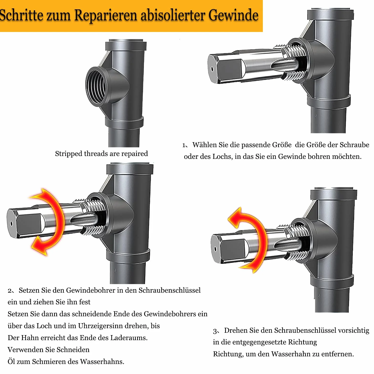 Set Rubinetti per Tubi, 2 Pezzi Maschi a Tubo Estrattore Viti, Rubinetto da 1/2 pollice, Rubinetto per Tubi con Filettatura Interna da 3/4 di pollice, Rubinetto per Incisione