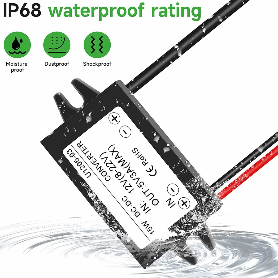 Greluma 1 pezzo convertitore step-down usb c DC12V a 5V 3A,adattatore di alimentazione con modulo buck impermeabile da 25W con interfaccia di tipo c compatibile con raspberry Pi 4, telefoni cellulari