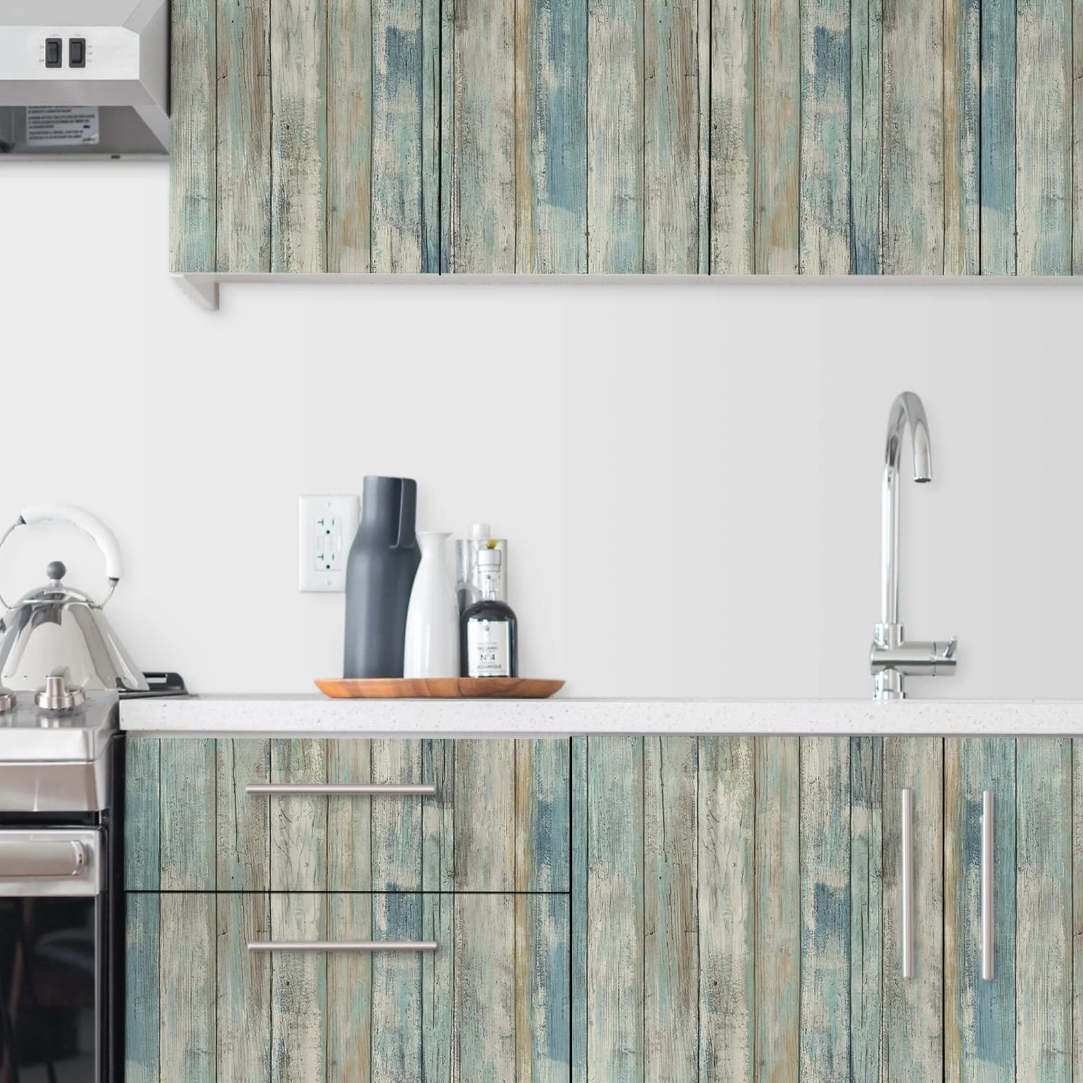 Hode Pellicola Adesiva per Mobili Blu 30x300cm, Carta da Parati Adesiva Muro Legno, Carta per Mobili Effetto Legno, Rotolo per Muro Porte Cassetti Scrivania Vinile Impermeabile