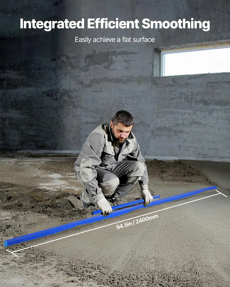 VEVOR Cartongesso Strumenti Concreti, 2445 x 110 x 40 mm, Cazzuola con Fiala di Livello, Manico in Alluminio Leggero e Reversibile per Livellare Pavimenti, Costruzioni e Ristrutturazioni