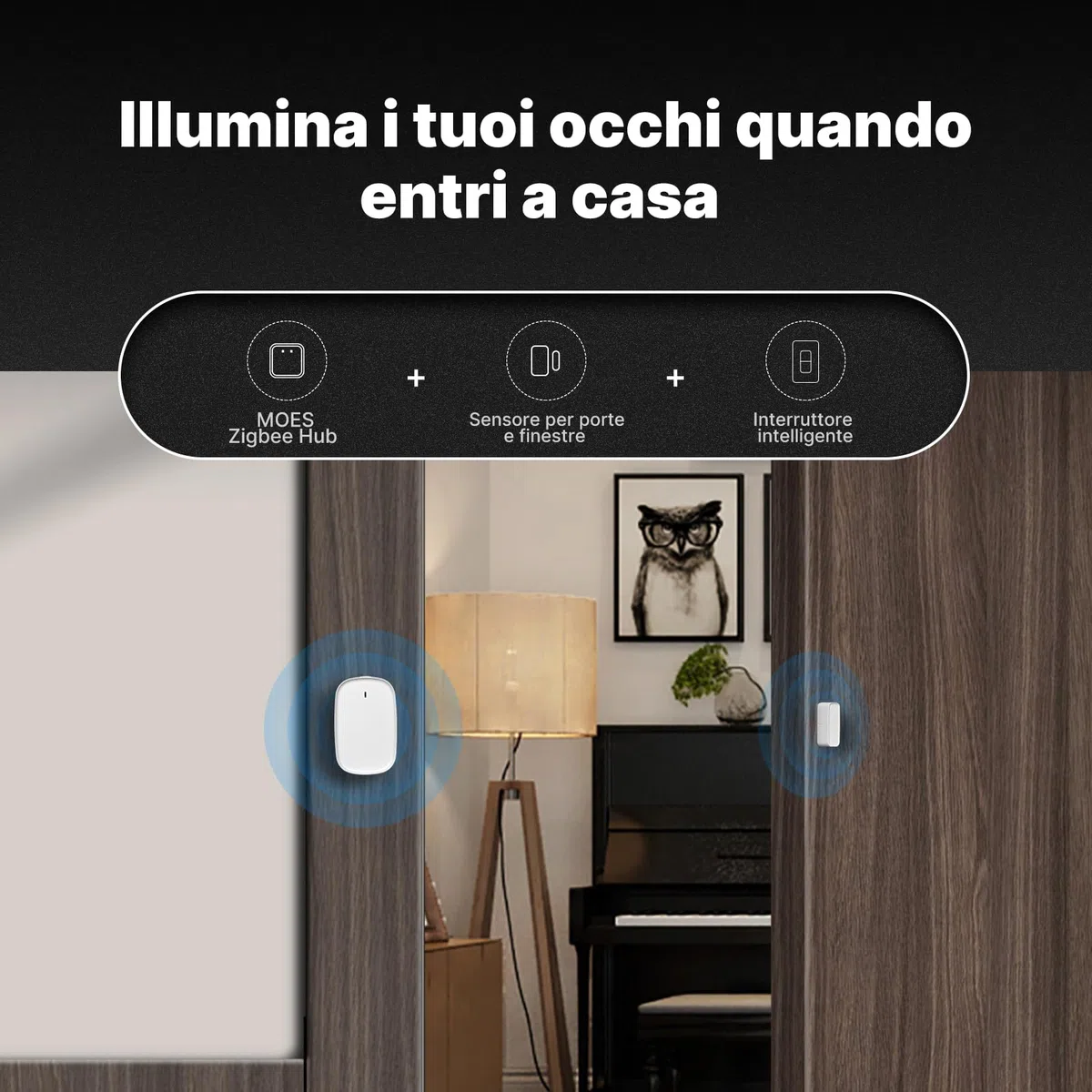 MOES Sensore intelligente per porte e finestre, richiede passerella ZigBee Tuya, rilevatore wireless per sistema di allarme e casa, compatibile con Smart Life/MOES/Tuya, 1 pezzo