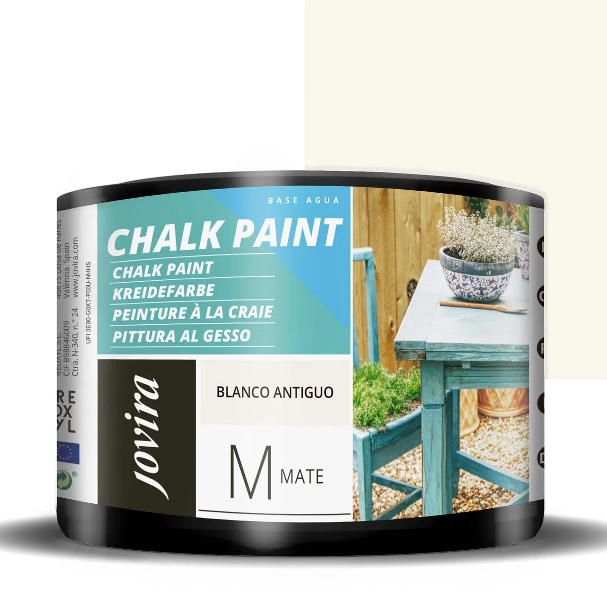 JOVIRA PINTURAS Chalk Paint, Pittura al Gesso, Matte all' Aqua, Rinnova il tuo arredamento con creatività. (375 Millilitri, Bianco Antico)