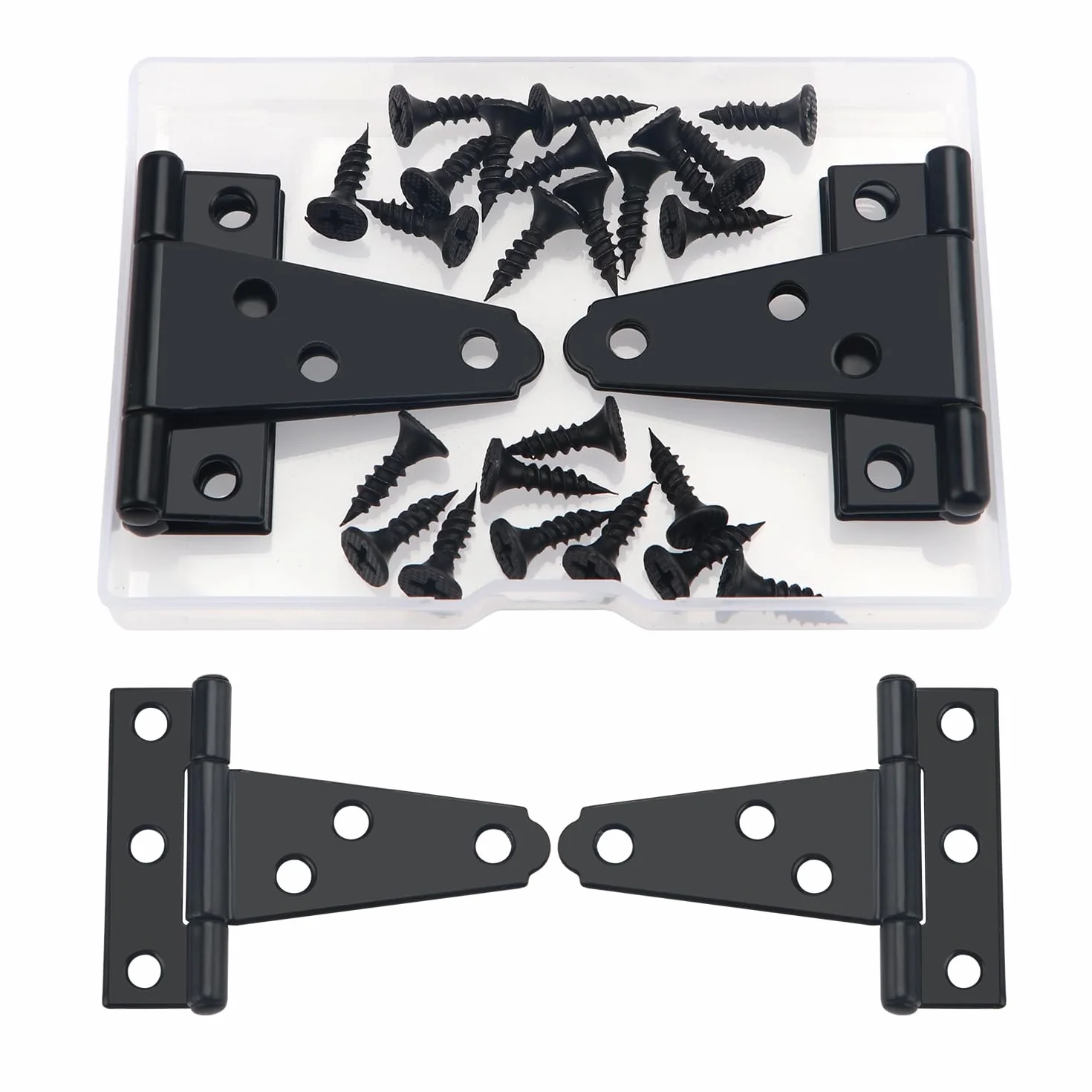 YIXISI 4 Pezzi 50mm Cerniere a T, Cerniera a T per Porta, Cerniere Porta Esterna in Metallo con 24 Pezzi Viti, per Porte, Finestre, Capannone, Recinzione, Armadi, Nero