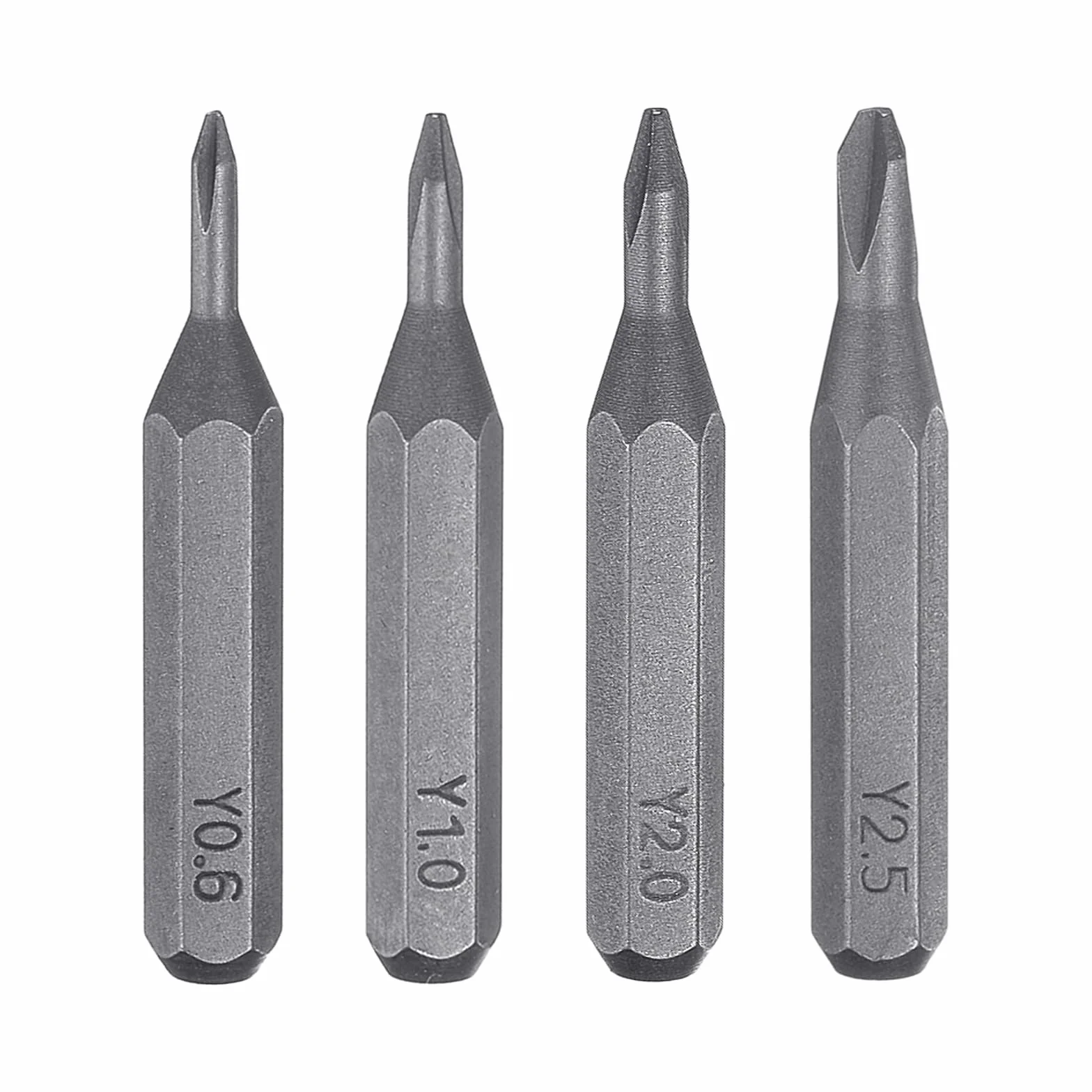 QUARKZMAN Set di 4 Punte Cacciavite a Tripla Ala Y0.6-Y2.5 5/32" Esagonale 28mm aimanté Testa a 3 Punti a Forma di Y Bits Esagonali in Acciaio S2 per Cacciavite Impatto Elettrico Utensile