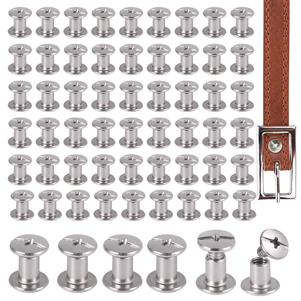 100 Set Vite Chicago, Binding Screws, Viti Per Libri, Vite Di Rilegatura, Vite Di Rilegatura Rivetti, Rilegature Testa Piatta, Chicago Viti, Per Pelle Fai Da Te,Libro,Album Fotografico,Cintura