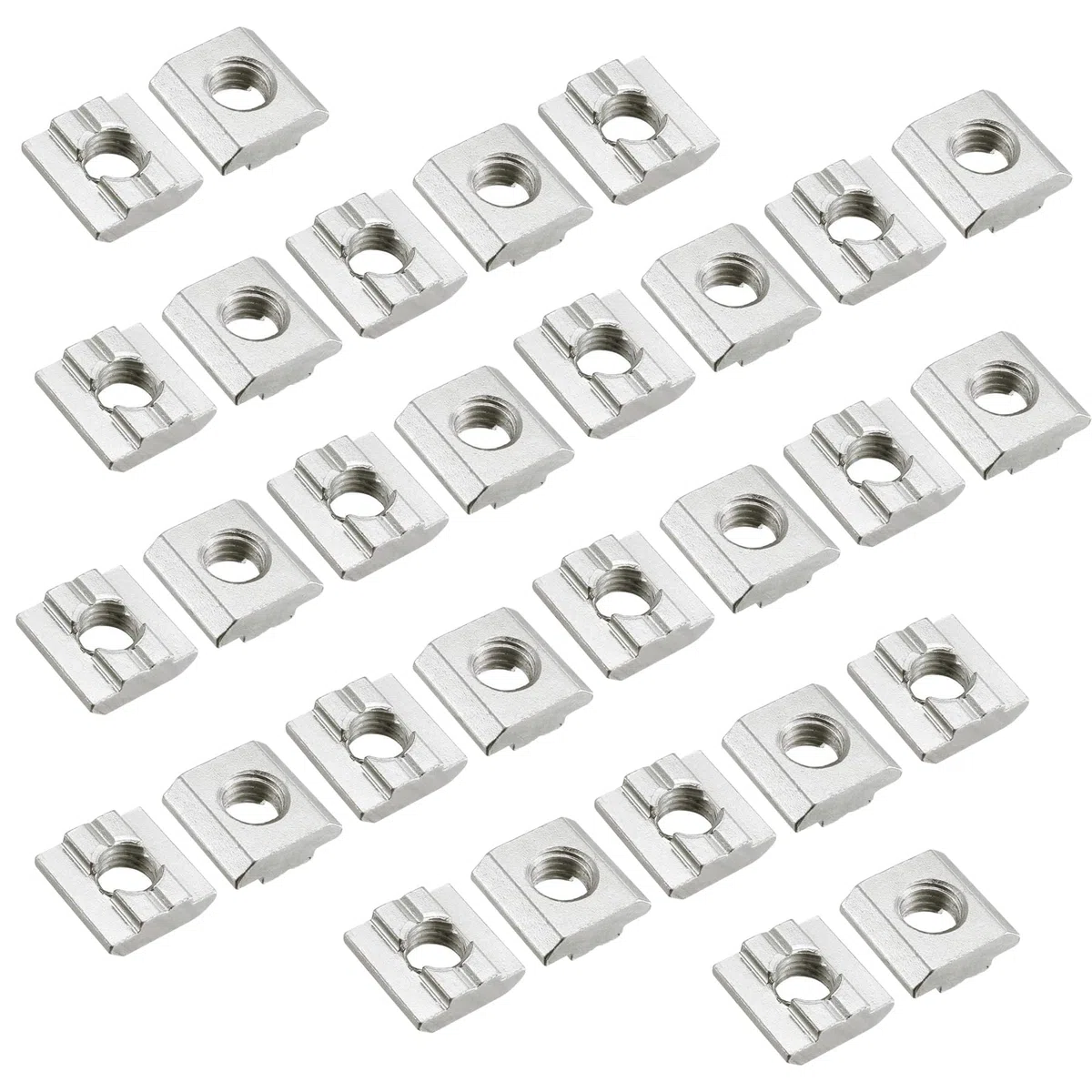 30 pietre scanalate, in acciaio al carbonio M8, quadrate, per profili in alluminio, viti a testa martello, argento