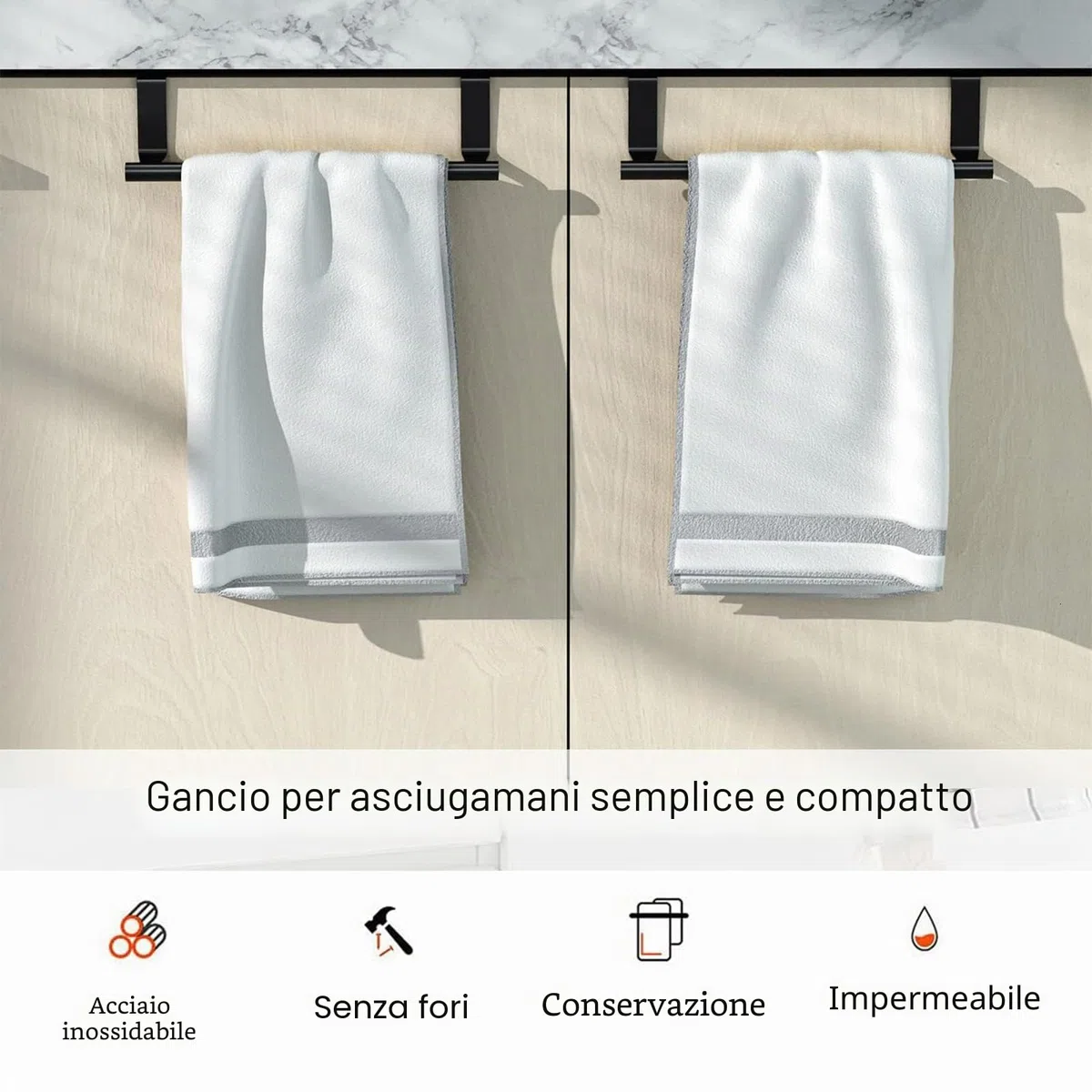 2 portasciugamani da porta, portasciugamani senza foratura, in acciaio inox, porta asciugamani da cucina, da appendere, per porta asciugamani, porta per cassetti, ante dell'armadio