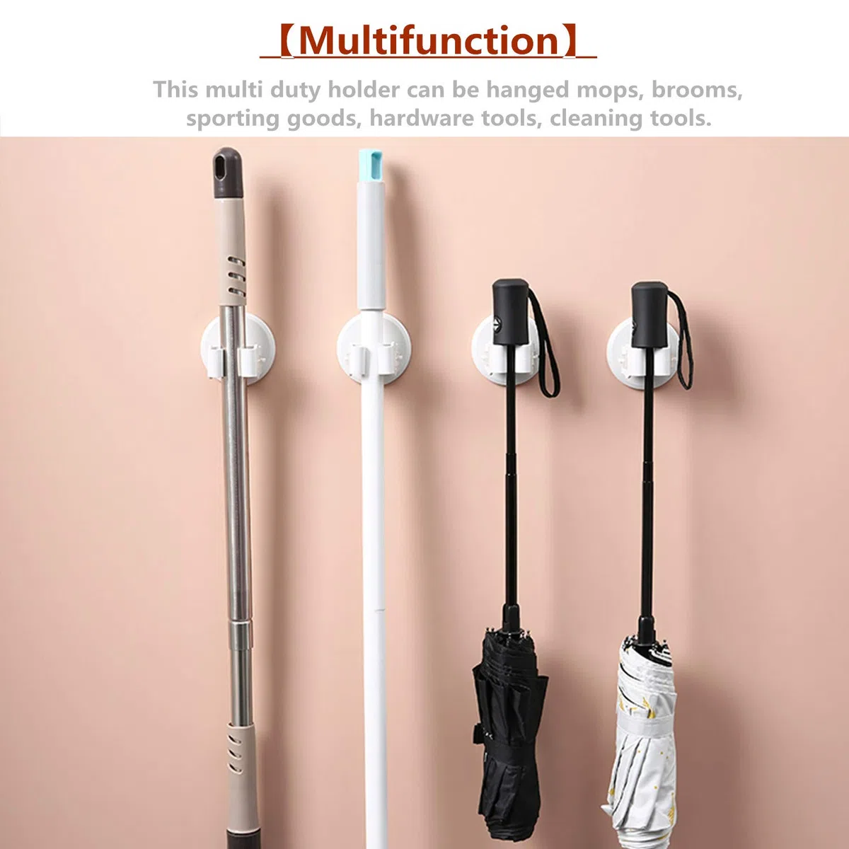 Portascope e Portaspazzole Muro Montato, Robusto Strumento Rack di Stoccaggio Salvaspazio per Cucina, Plastica ABS - 3 Pezzi - Bianco