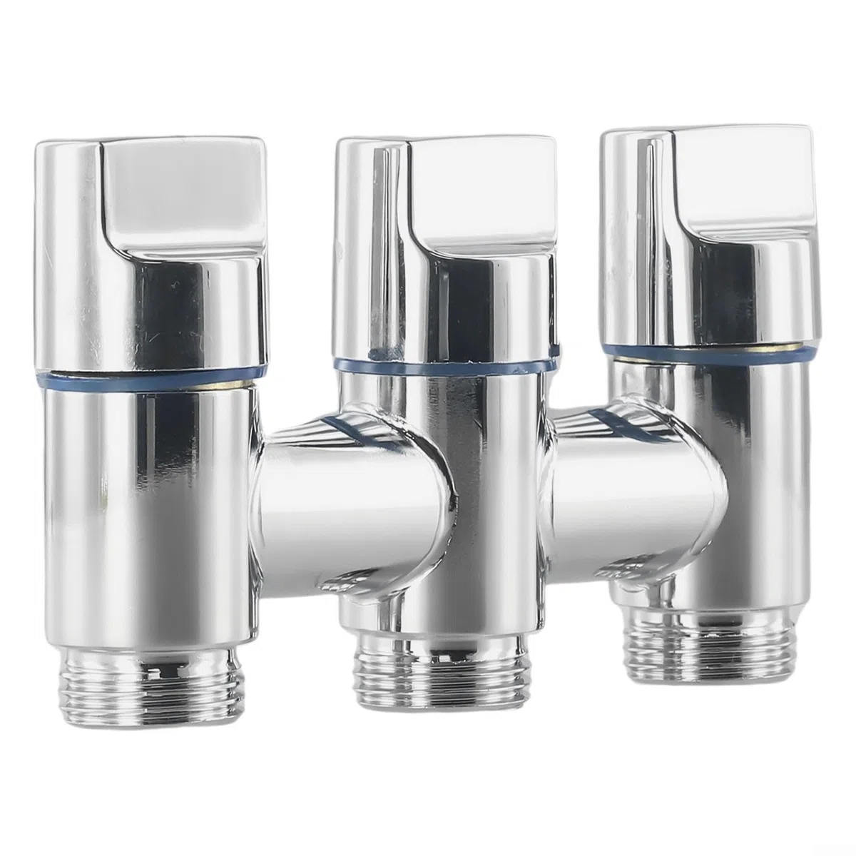 Valvola ad angolo a 3 vie, valvola deviatrice multifunzione per acqua con tripla uscita per rubinetto da bagno e doccia, splitter per lavatrice, lavastoviglie, struttura in acciaio (argento)