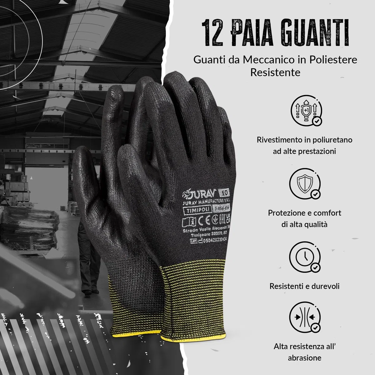 FUZZIO 12 paia di guanti da lavoro rivestiti in PU clip guanto