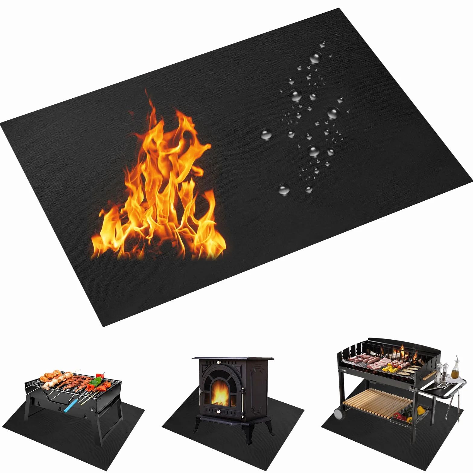 Tappetino Ignifugo 100 x 120 cm Tappeto Resistente al Calore Fino a 1093 °C per Saldatura, Barbecue, Cucina, Camino, Floor, Lawn e Camping