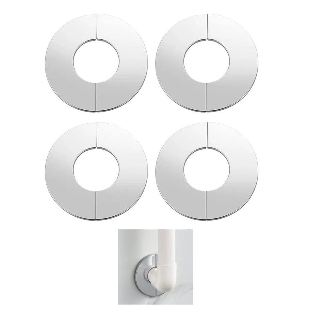 Set di 4 rosette per tubi di riscaldamento, in acciaio inox, 43 mm, impermeabile, motivo diviso, autoadesivo