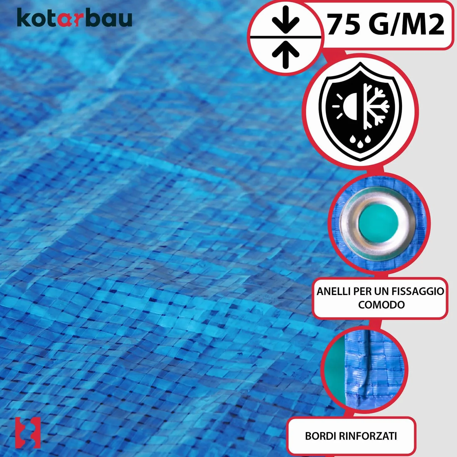 KOTARBAU Telo Impermeabile Esterno Polietilene 4 x 6 m Blu 75 g/m² Copertura Piscina Telone Giardino