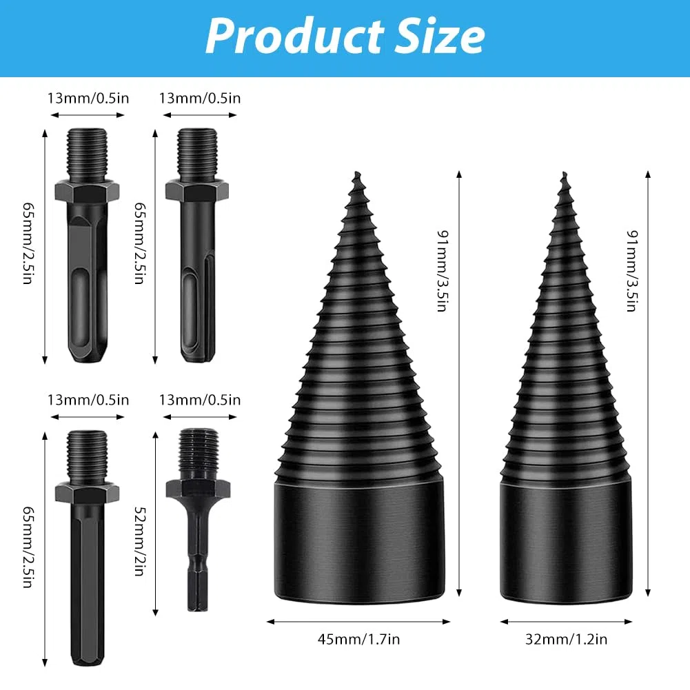 Trapano conico per triturare il legno, 45 mm + 32 mm vite conica per legno, set di punte coniche per legno con 4 impugnature, trivella per legno
