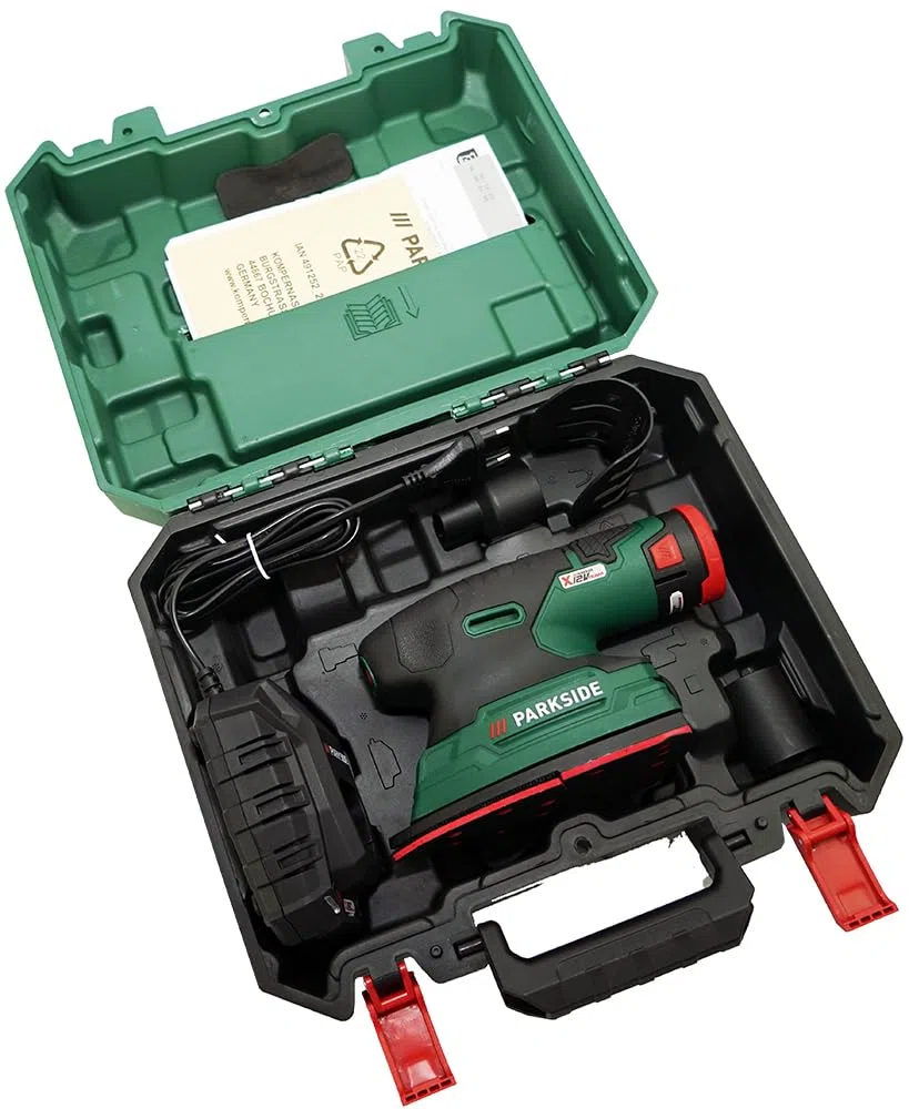 HEADNMORE Parkside PAMS 12 Levigatrice multifunzione wireless 12 V (con batteria) + portachiavi HEADNMORE