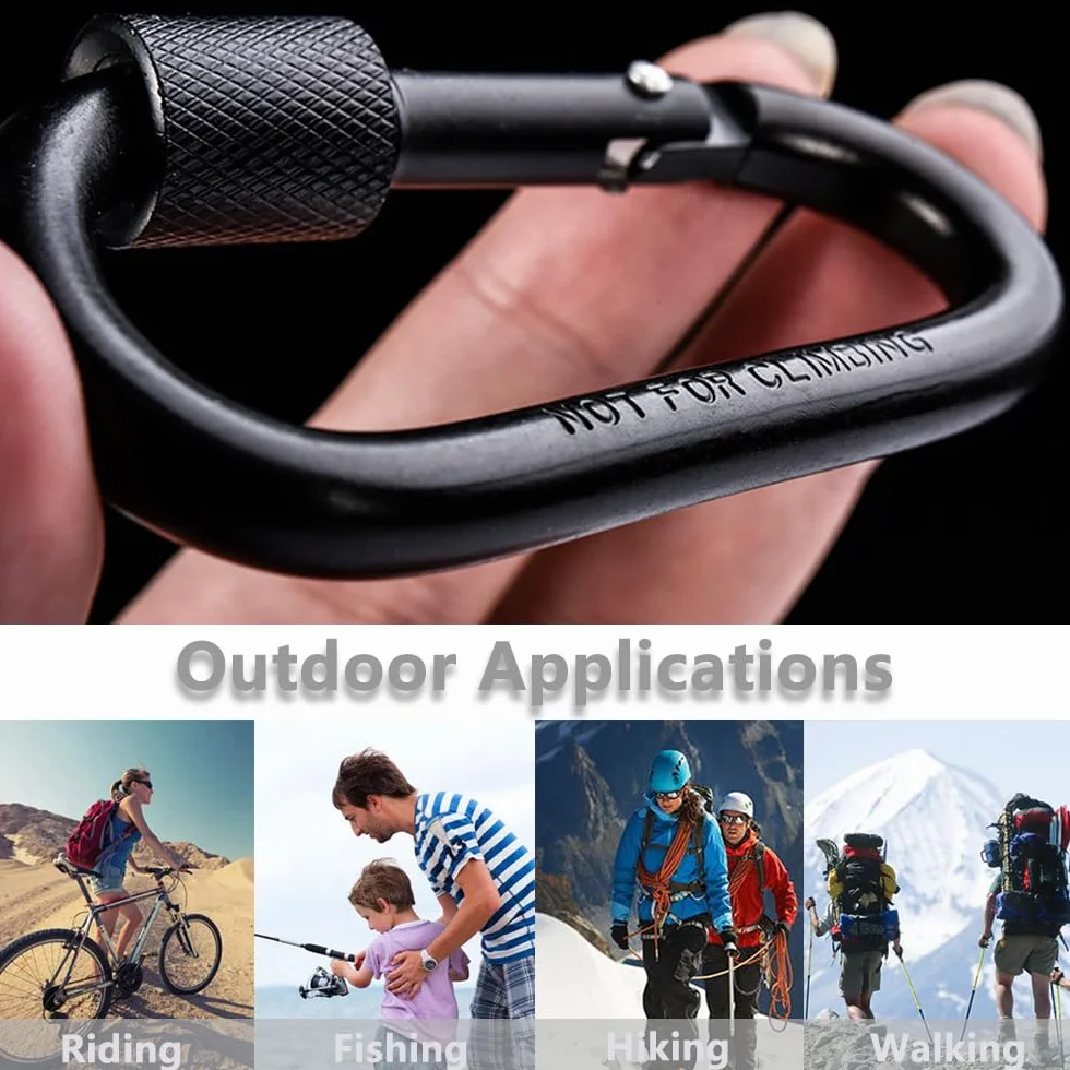 4PCS Piccolo Moschettone Nero - Clip per Mousqueton con Bloccaggio con Anello a D con Chiusura a Vite Clip per Moschettone in Lega di Alluminio Gancio per Portachiavi, Zaino, Portachiavi