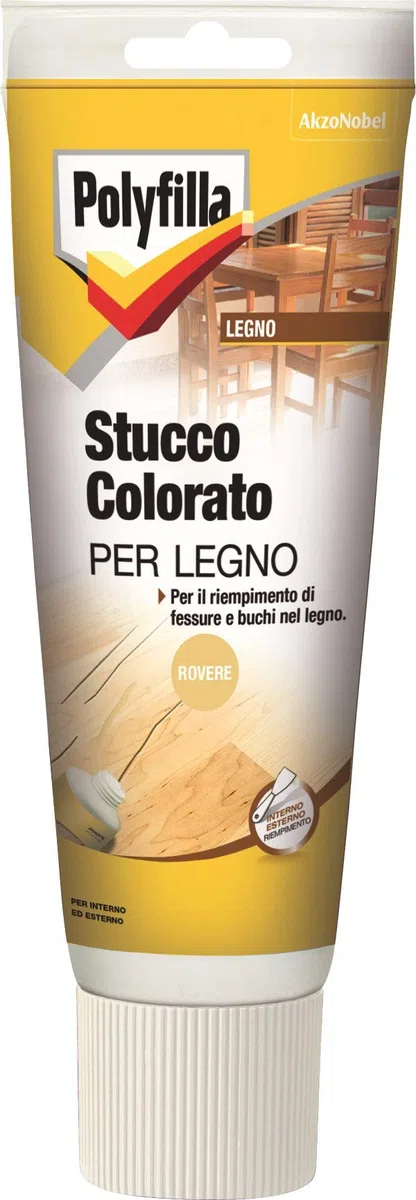 POLYFILLA STUCCO COLORATO PER LEGNO, Ripara e Riempitivo per legno Interno ed Esterno, in Pasta Colore ROVERE 230 ML