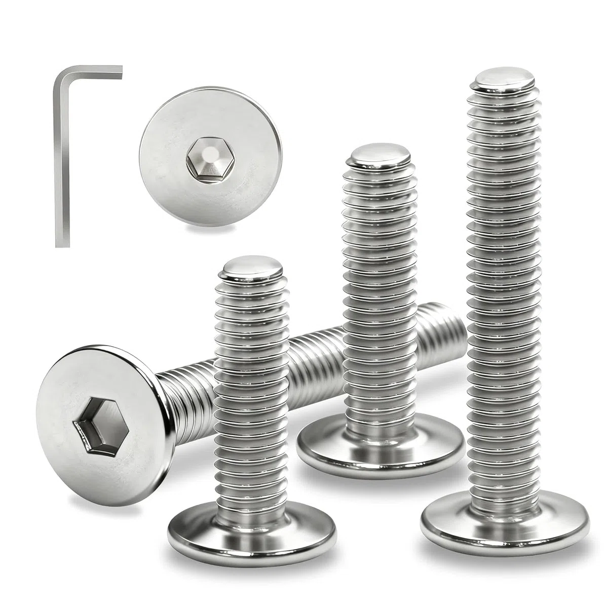 Viti a testa piatta M8x30 mm, viti in acciaio inox A2 V2A, viti a testa bombata con esagono interno, 12 pezzi, viti per mobili, filettatura completa, viti per macchine, per mobili, uso