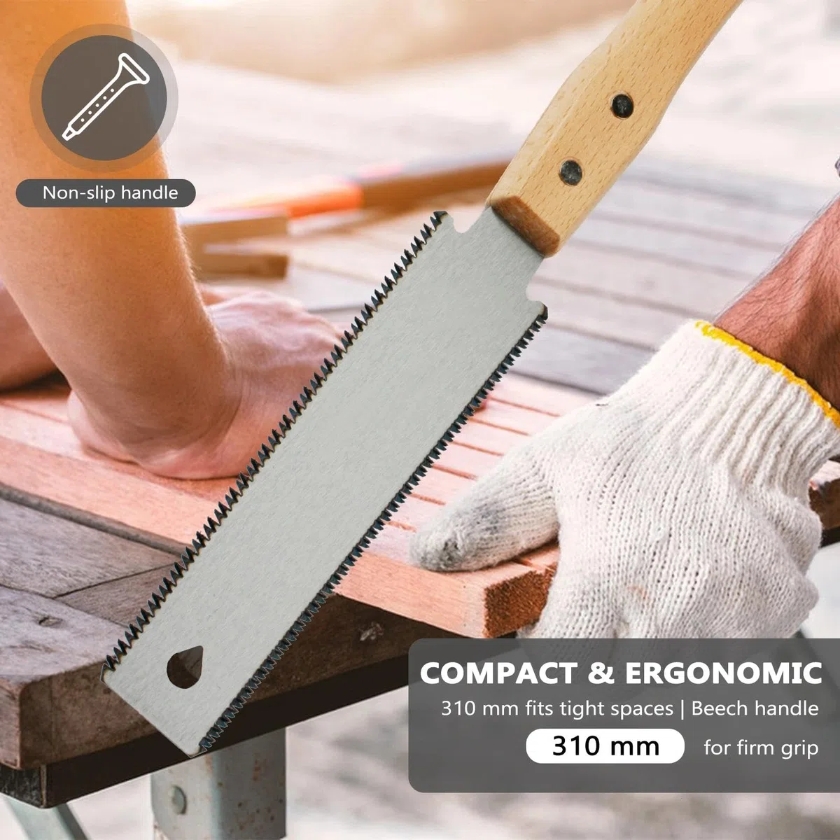 Sega A Trazione Doppia 11/17 TPI – Lama SK5 310mm Con Manico In Faggio –Kerf 1,1mm Per Taglio Fine E Basso Strappo–Durezza 50 HRC/60 HRC – Falegnameria, Giardinaggio, Edilizia, Fai-da-te