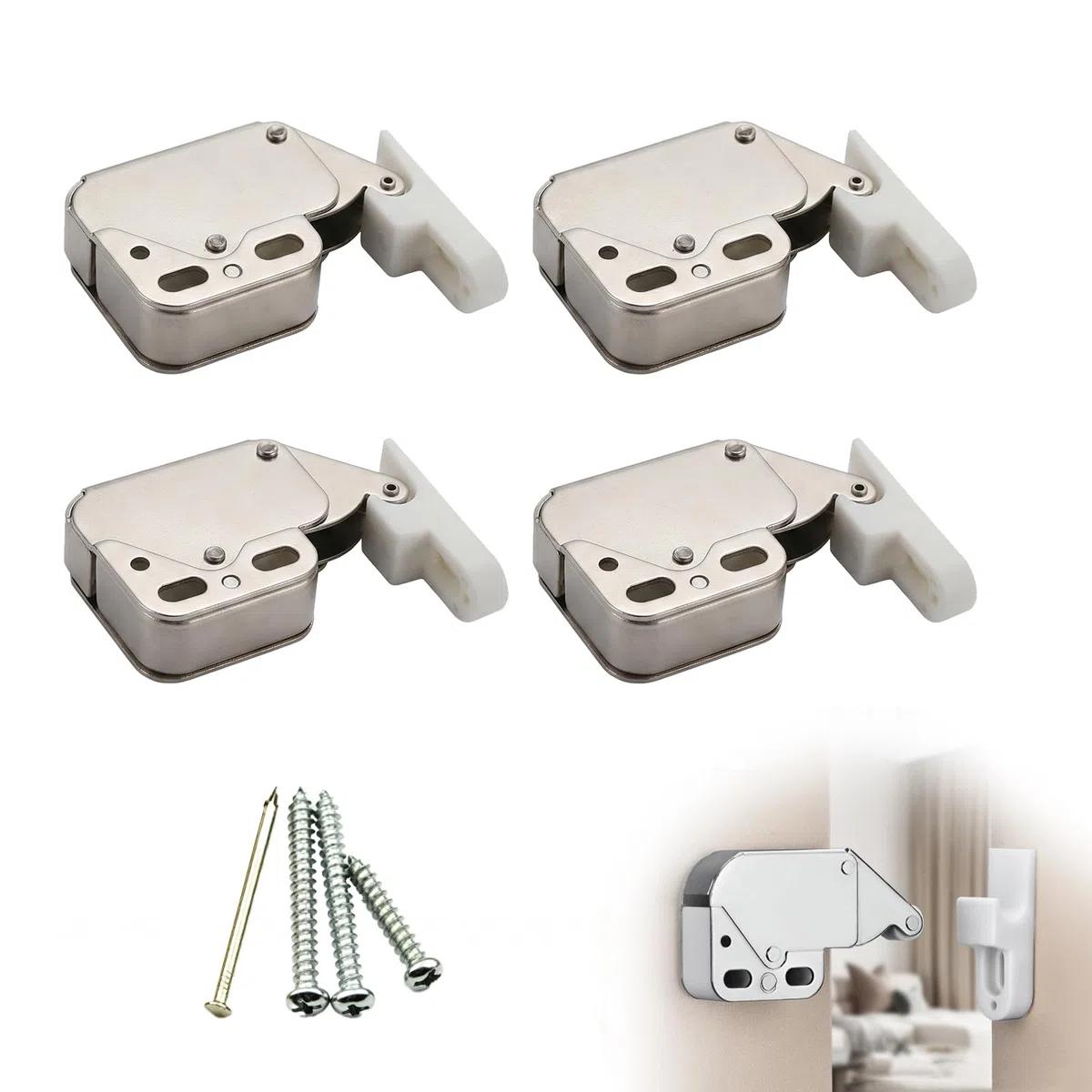Zolara 4 mini fermaporta a molla, con viti, chiusura a pressione, adatto per armadi da cucina, armadi e finestre